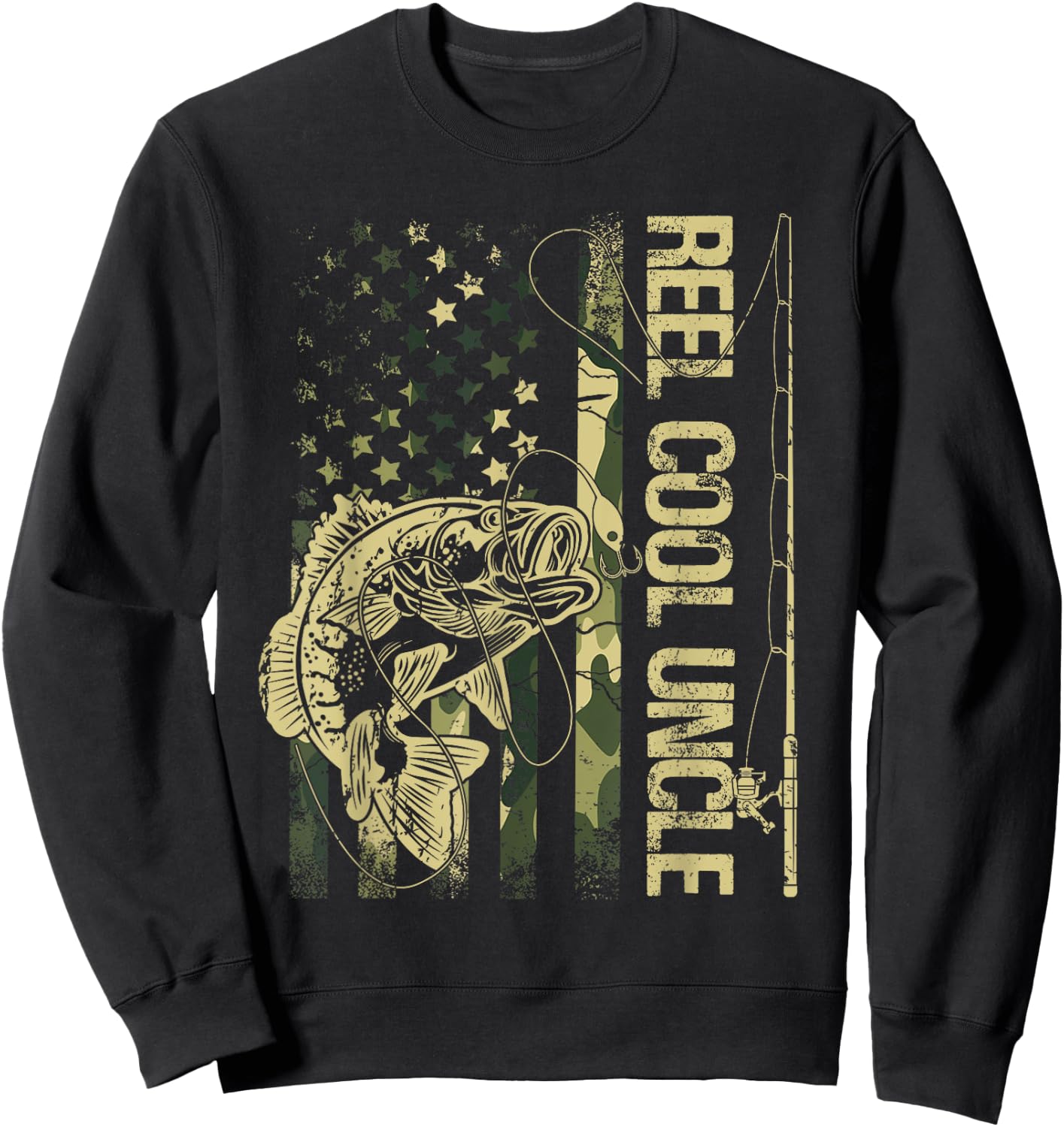 Reel Cool Uncle Camouflage American Flag Father's Day Sweatshirt - Sweatshirt | Black