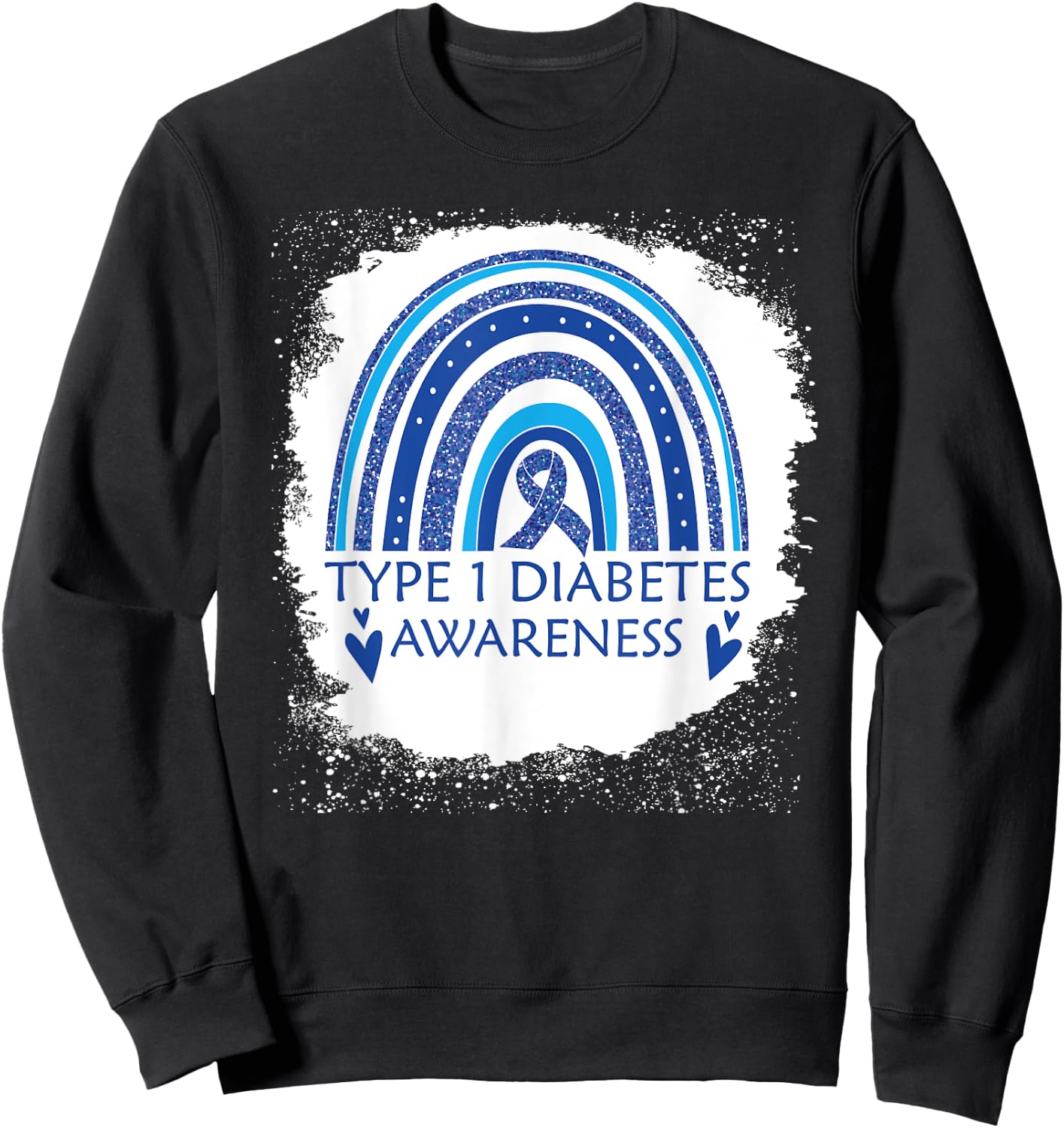Type 1 Diabetes Awareness Bleached Rainbow Blue Ribbon Women Sweatshirt - Sweatshirt | Black