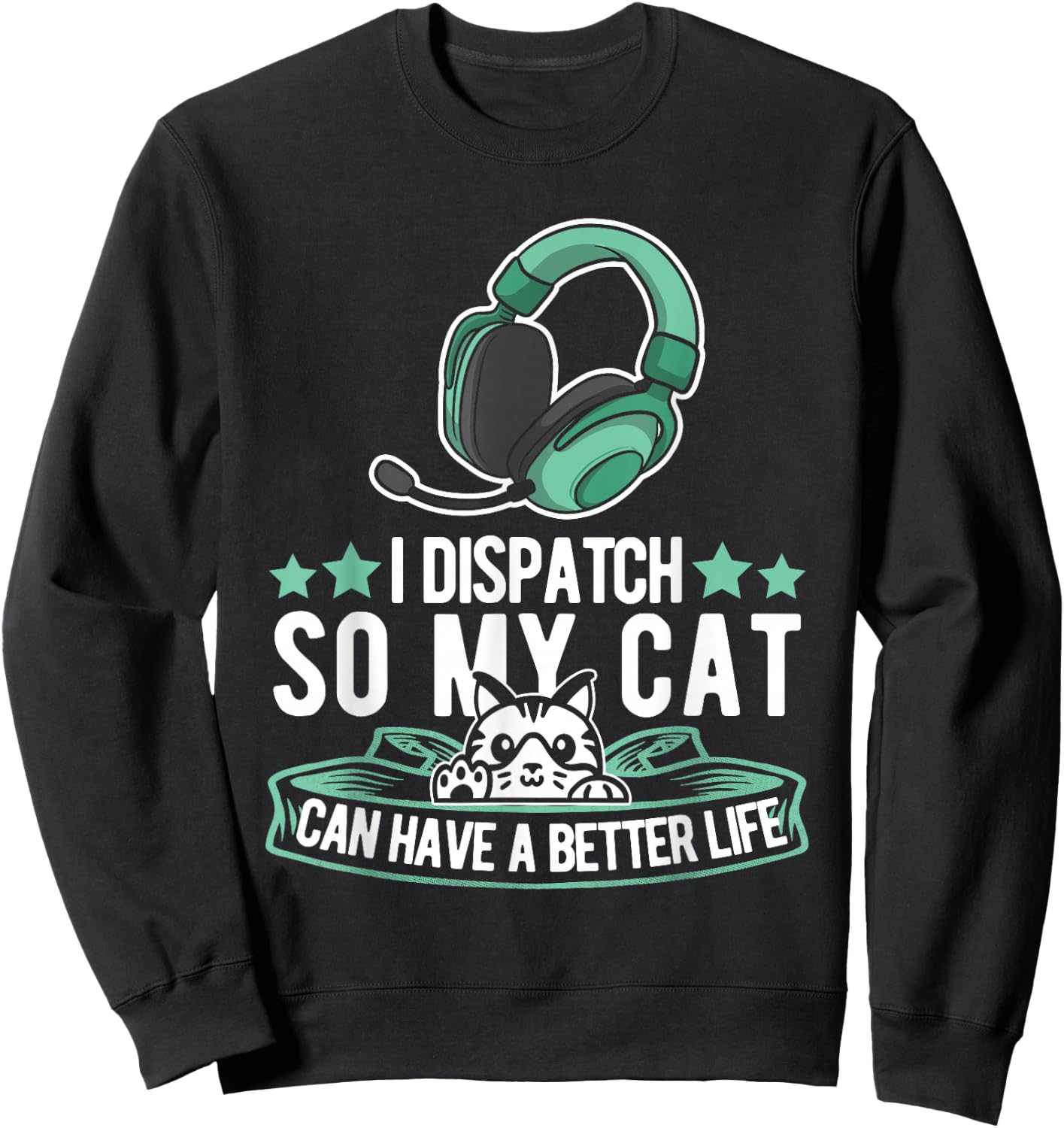 Thin Gold Line Cat - Police Yellow Emergency Dispatcher Sweatshirt - Sweatshirt | Black