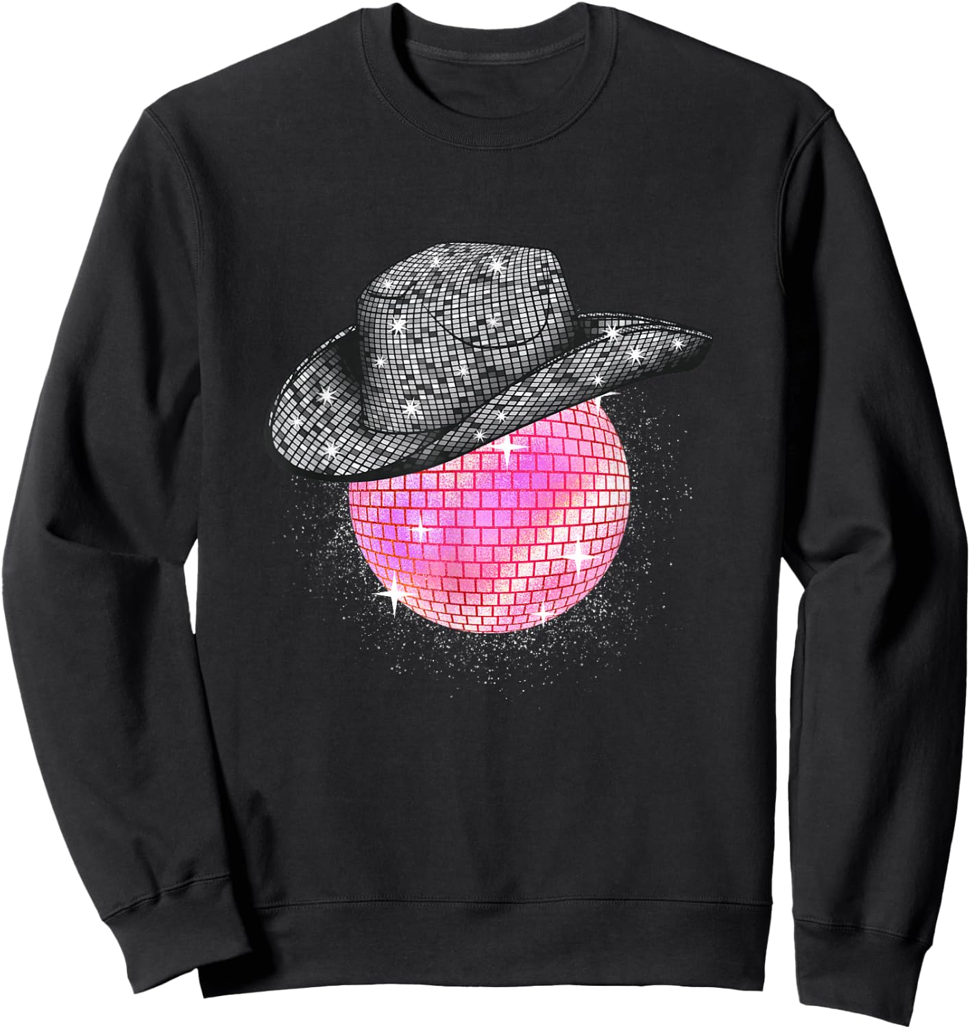 Cowgirl Pink Disco Ball with Cowboy Hat Retro Sweatshirt - Sweatshirt | Black