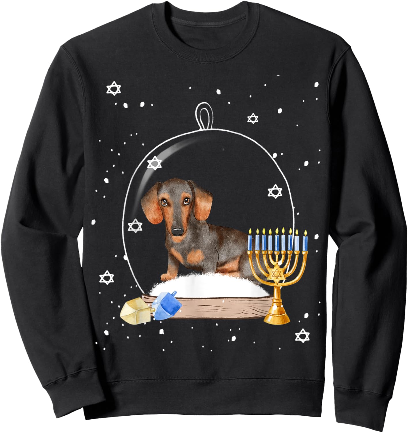 Hanukkah Dachshund Dog Snow Globe Pajama Sweatshirt - Sweatshirt | Black