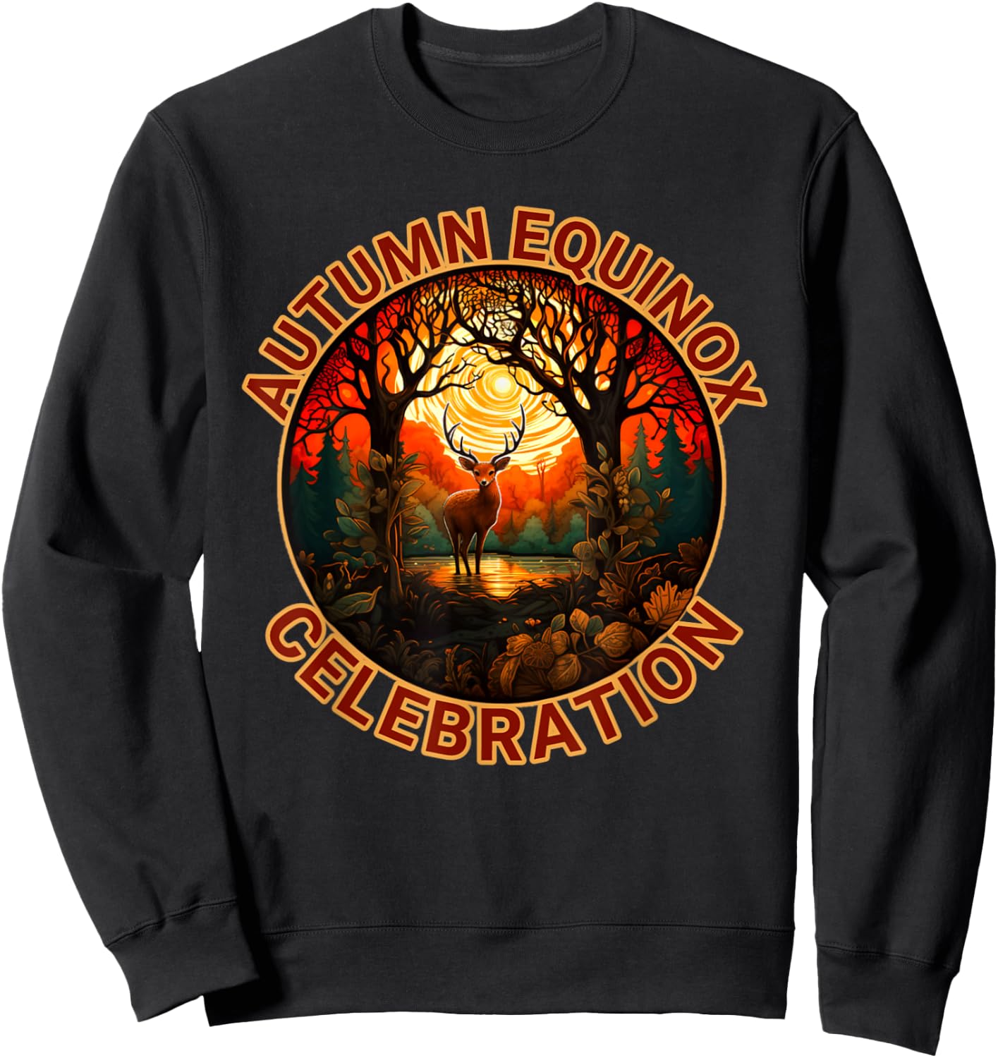Autumn Equinox Celebration Fall Leaves Deer Autumn Design Sweatshirt - Sweatshirt | Black