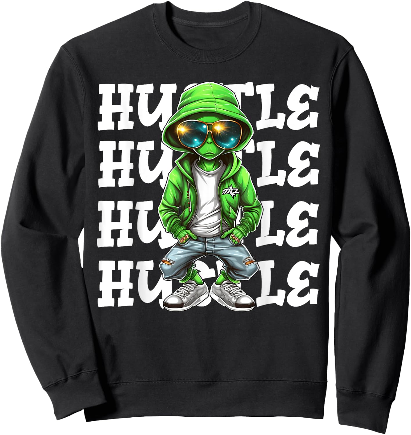 Hip Hop Alien Hustle Money Urban UFO Alien Streetwear Hiphop Sweatshirt - Sweatshirt | Black