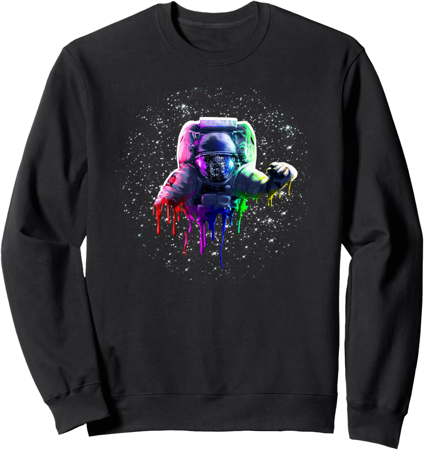 Rainbow Astronaut Melt Drip In Space Sweatshirt - Sweatshirt | Black