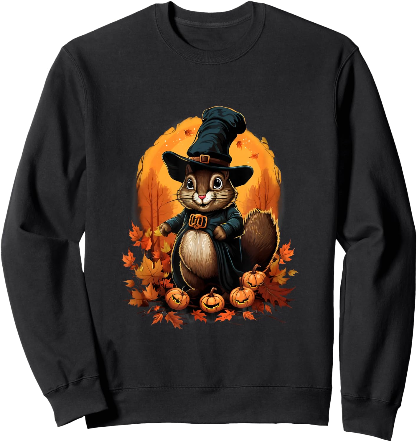 Thanksgiving Day Squirrel Pilgrim Autumn Halloween Sweatshirt - Sweatshirt | Black
