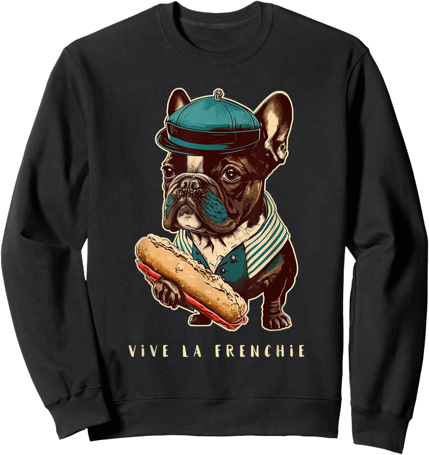 Funny French Bulldog Retro Outfits Clothes Vive La Frenchie Men Women Kids Sweatshirt - Sweatshirt | Black