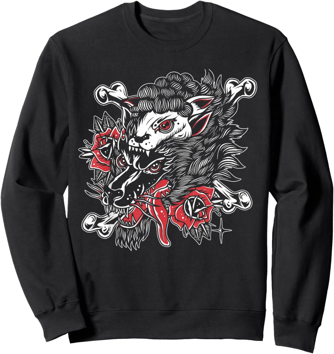 Wolf In Sheep's Clothing American Traditional Tattoo Flash Sweatshirt - Sweatshirt | Black