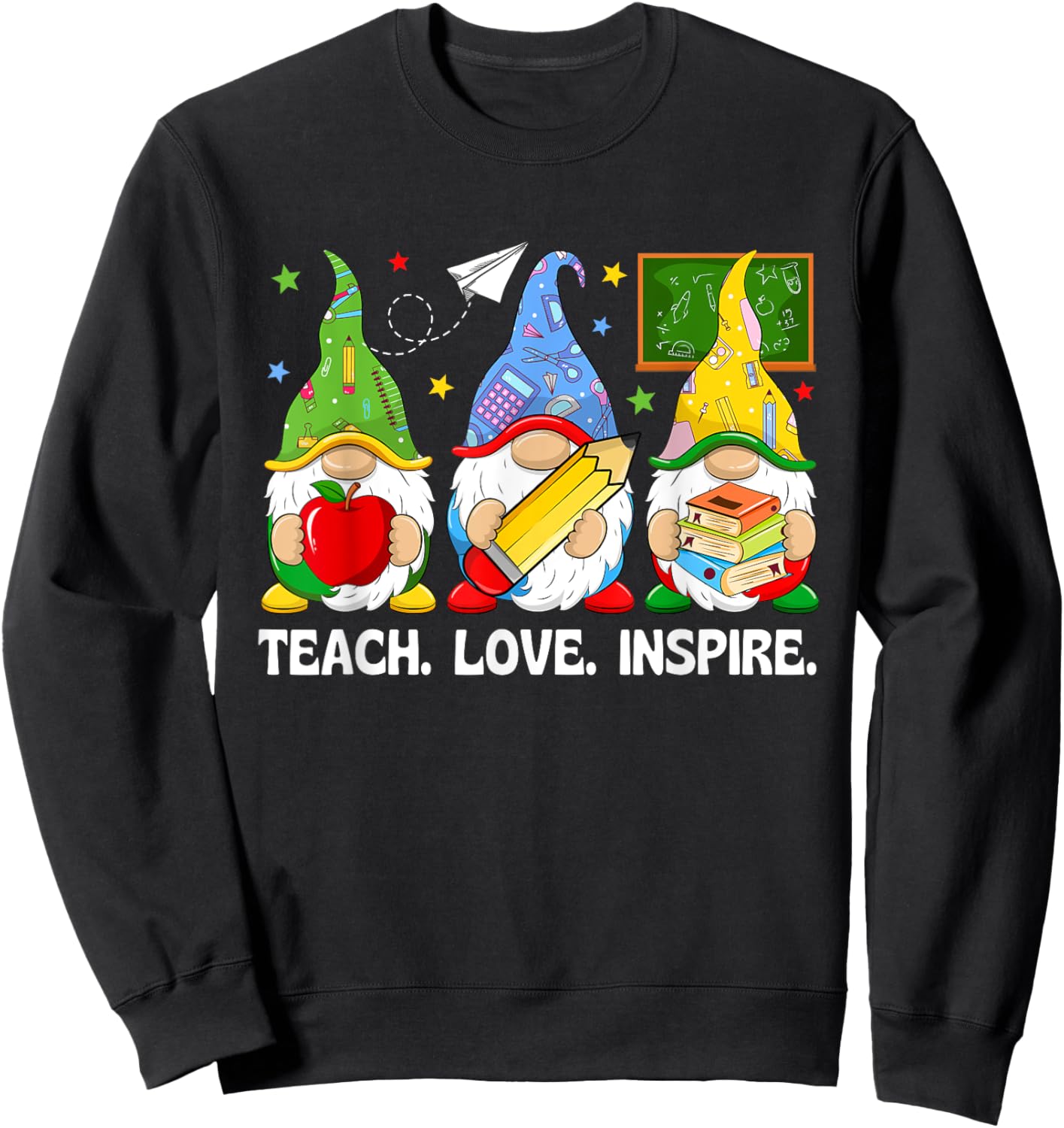 Cute Gnomes Teach Love And Inspire Back To School Teacher Sweatshirt - Sweatshirt | Black