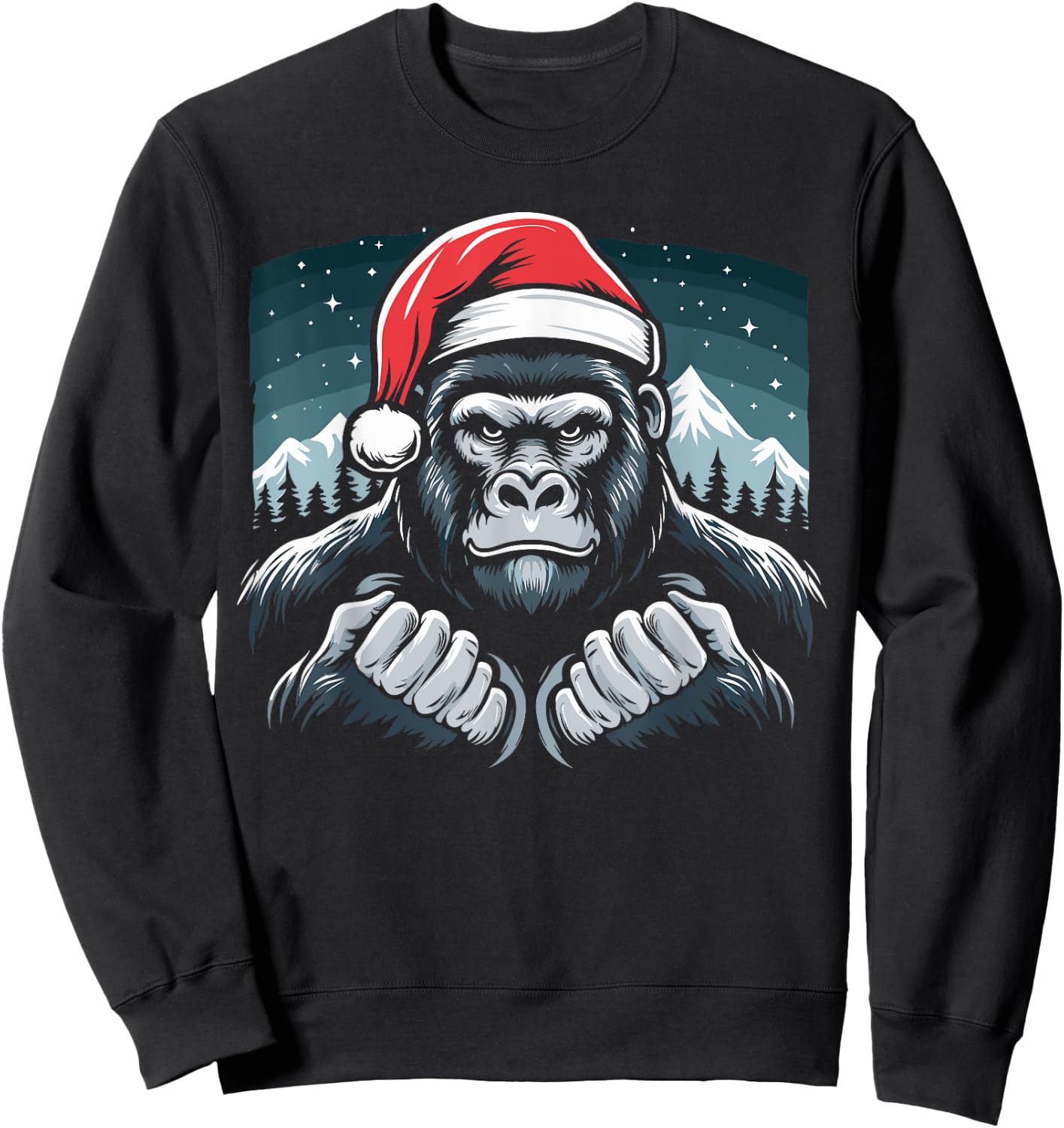 Gorilla Christmas Santa Hat Gorilla Primate Animal Sweatshirt - Sweatshirt | Black