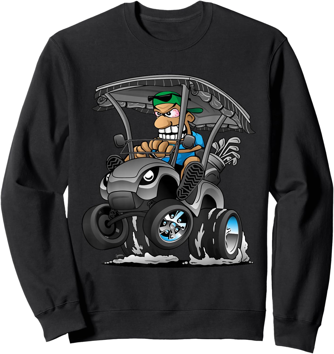 Funny Golf Cart Cartoon Golf Car and Golfing Humor Design Sweatshirt - Sweatshirt | Black