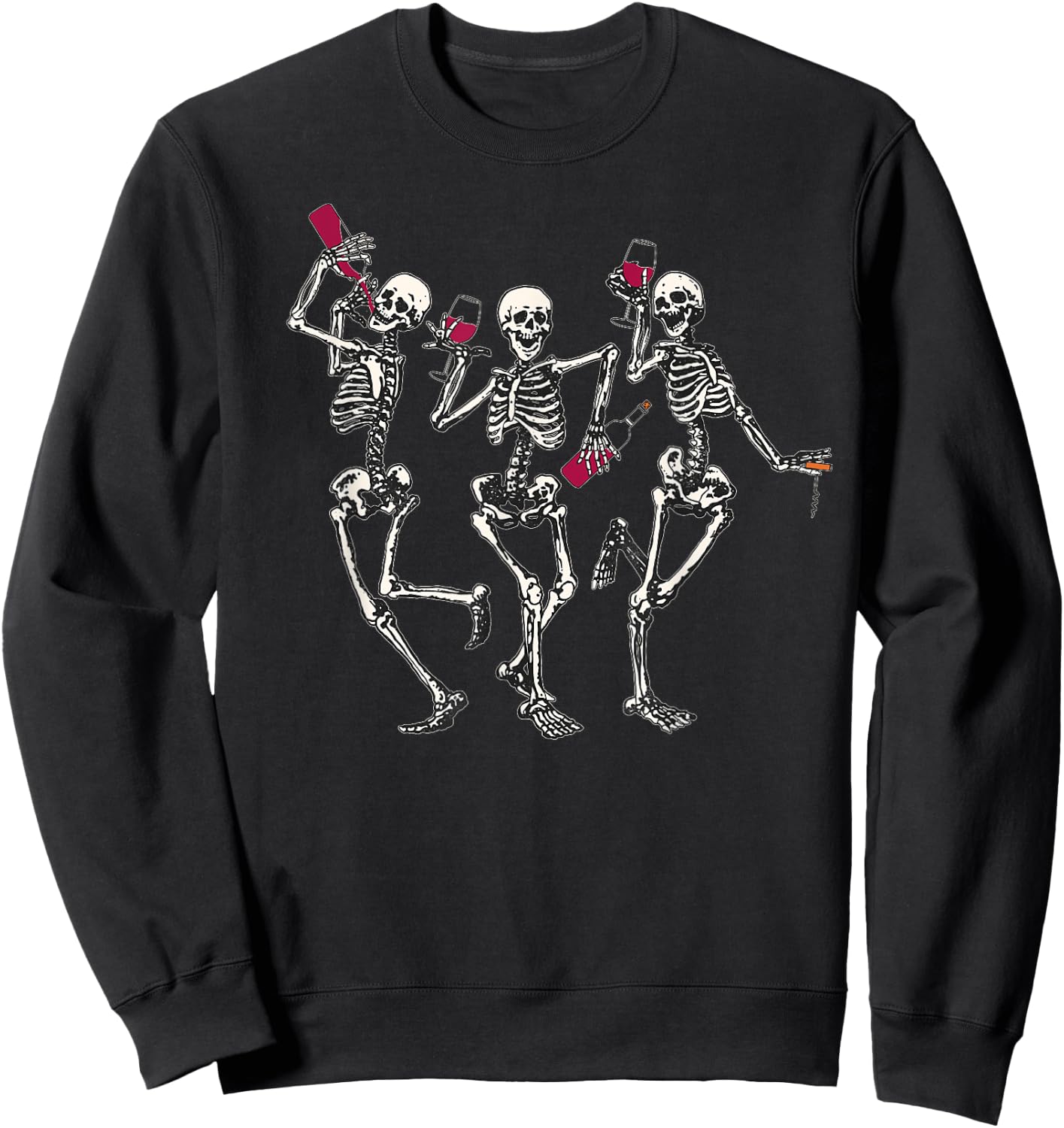 Dancing Skeletons drinking wine lover Funny Halloween scary Sweatshirt - Sweatshirt | Black