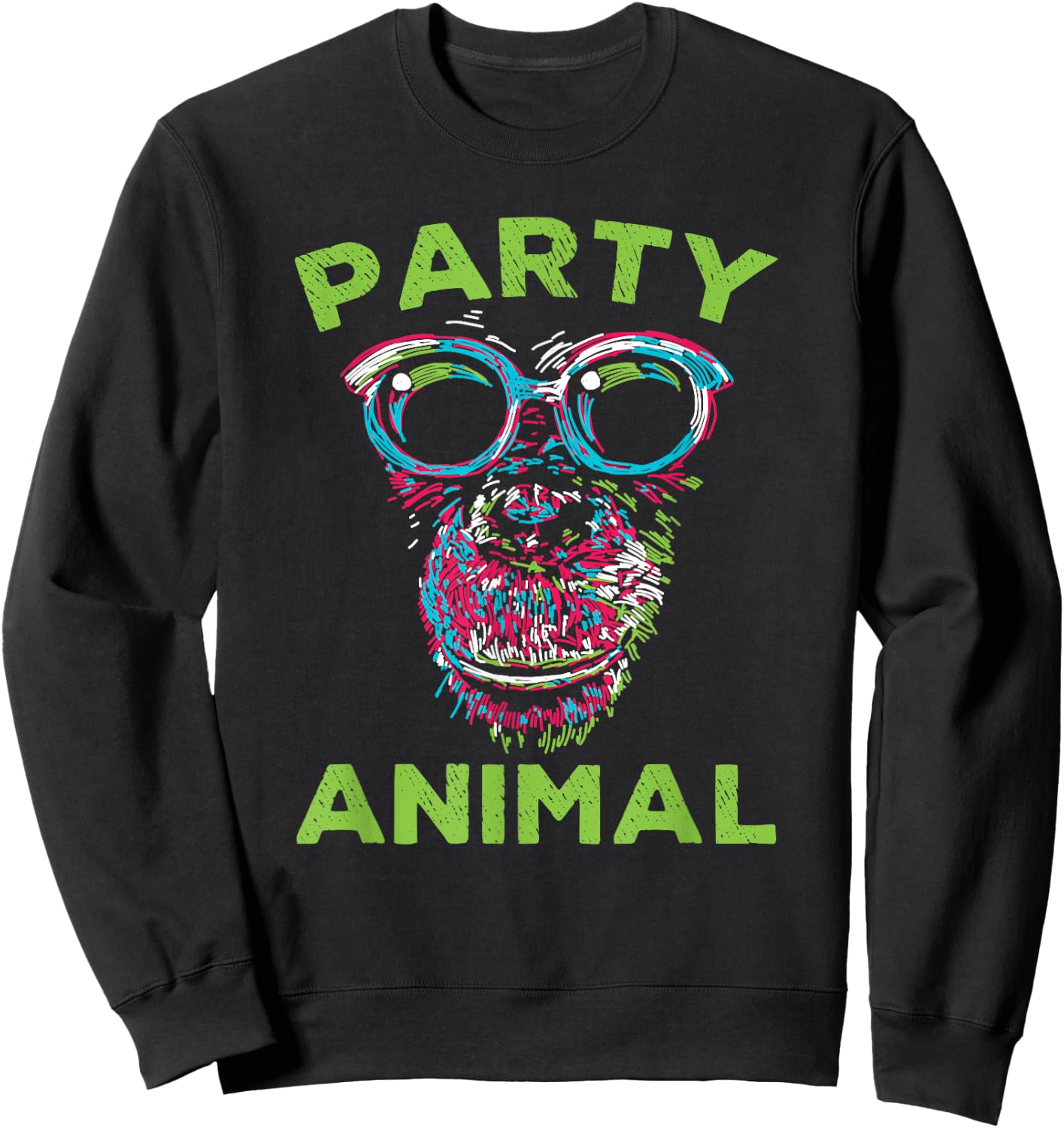 Cute Chimpanzee Party Animal Lover Colorful Monkey Sweatshirt - Sweatshirt | Black