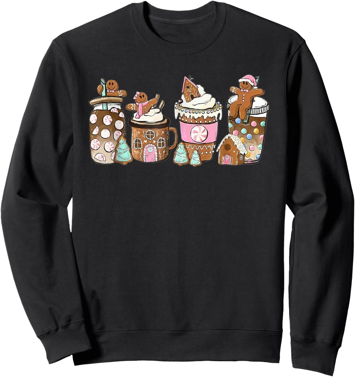 Gingerbread Christmas Coffee Lover Latte Drink Funny Xmas Sweatshirt - Sweatshirt | Black