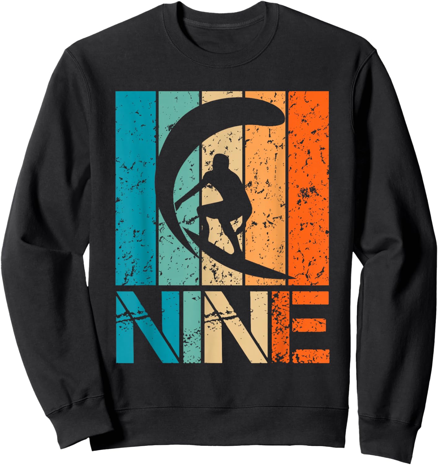 9th Surfing Birthday 9 Year Old 9yr Boy Girl Birthday Surfer Sweatshirt - Sweatshirt | Black