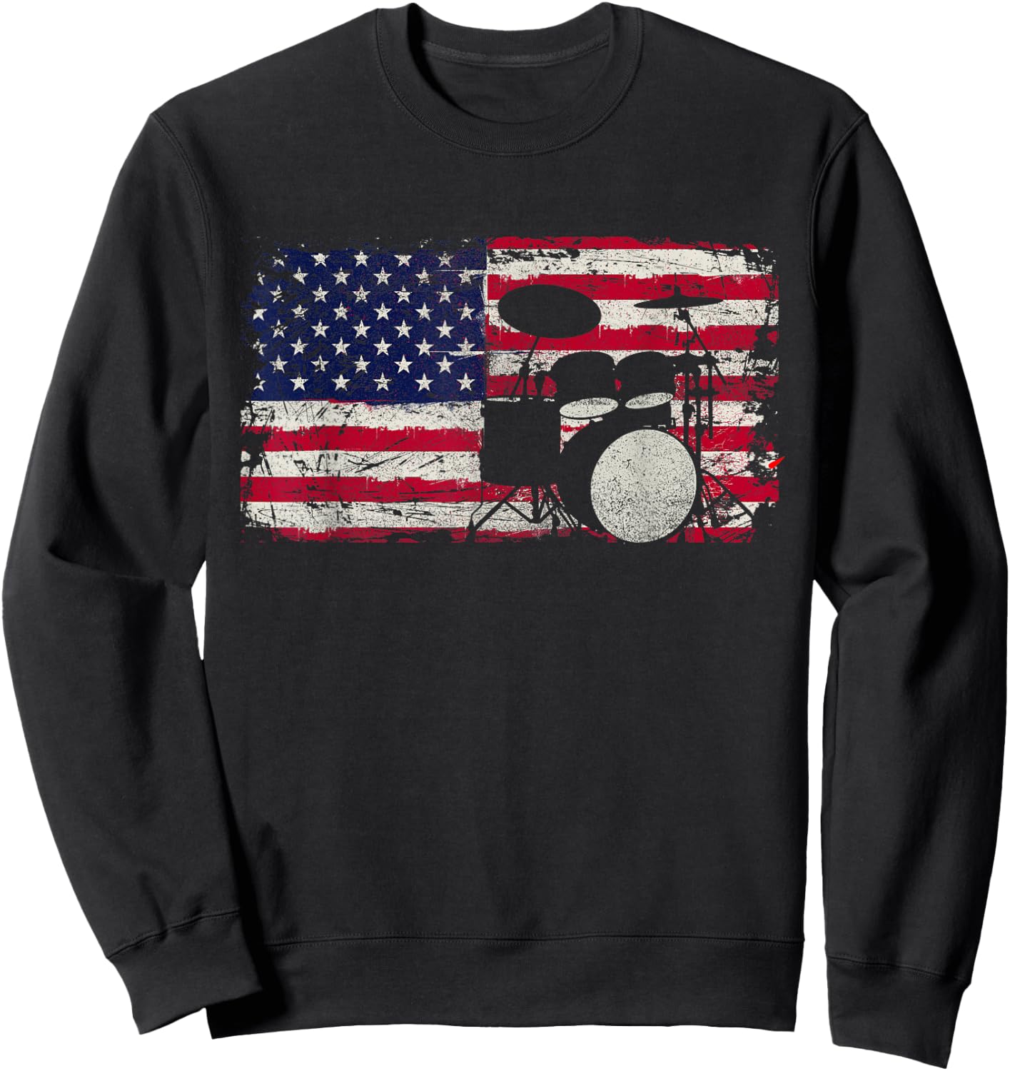 Drum Sets - USA Flag Drummer Music Lover Drumming Sweatshirt - Sweatshirt | Black