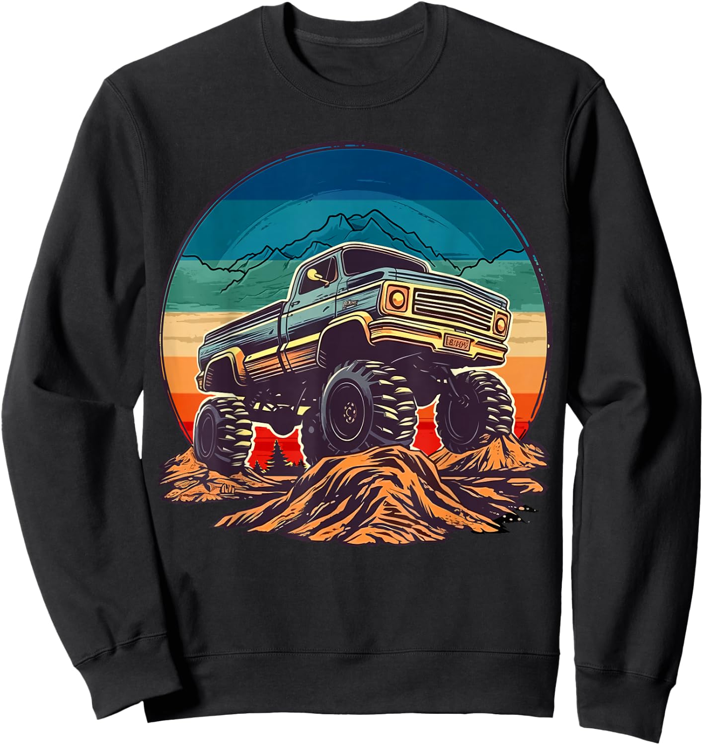 Retro Vintage Monster Truck Retro Sunset Monster Truck Boys Sweatshirt - Sweatshirt | Black