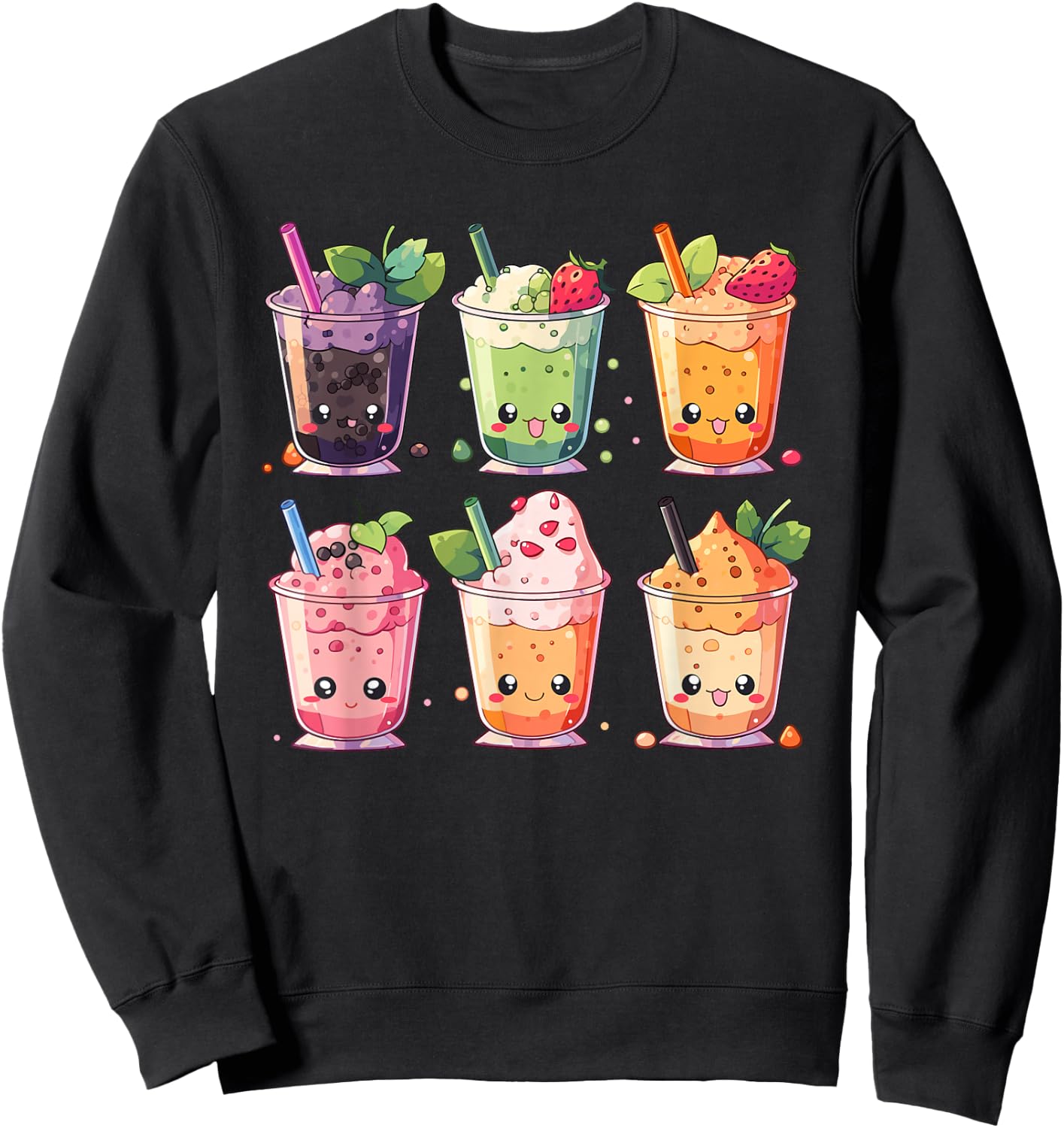 Cute Bubble Tea Boba Milk Tea Kawaii Anime Lover Sweatshirt - Sweatshirt | Black