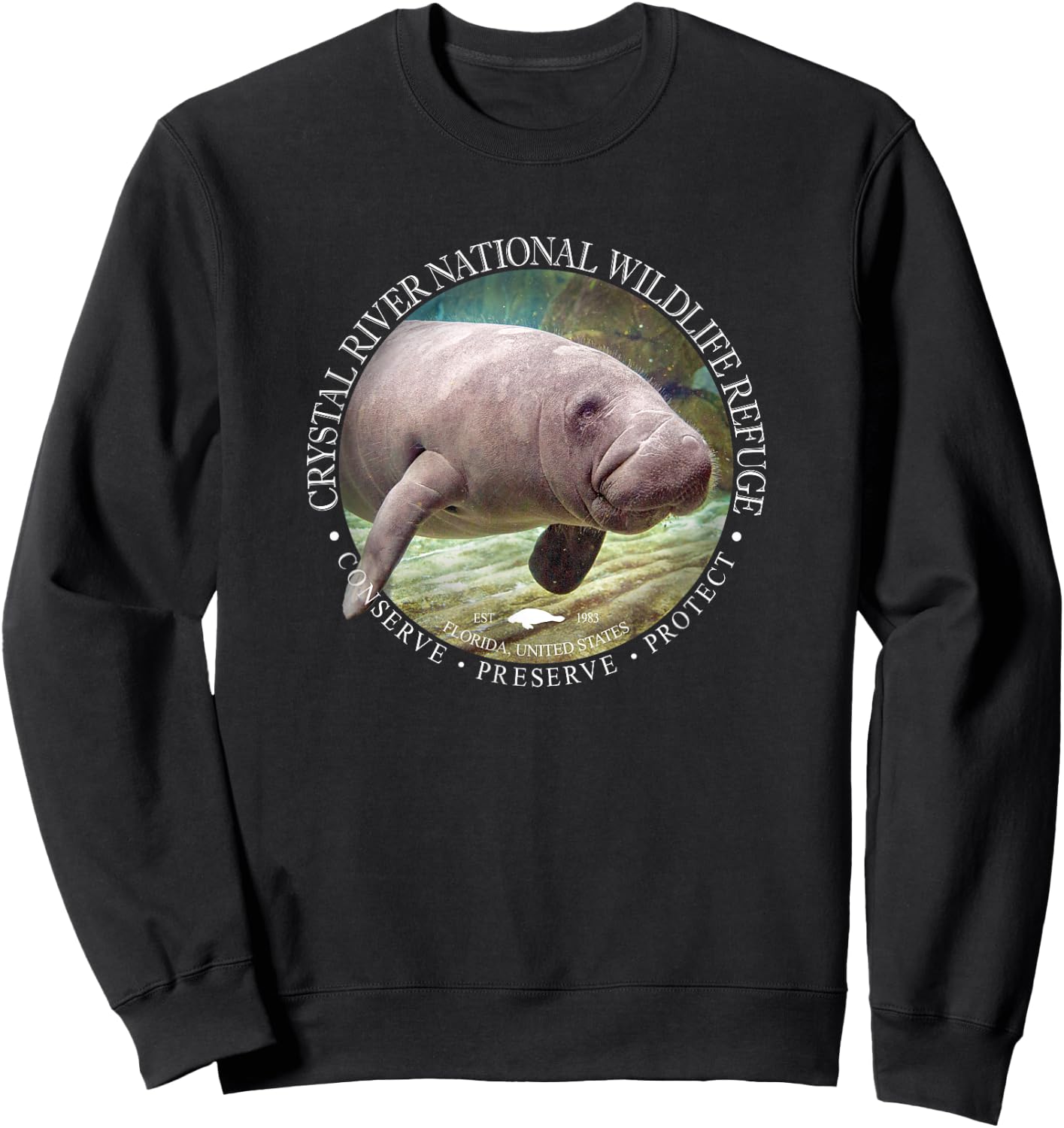 Crystal River Wildlife Refuge Manatee Sea Cow Sweatshirt - Sweatshirt | Black
