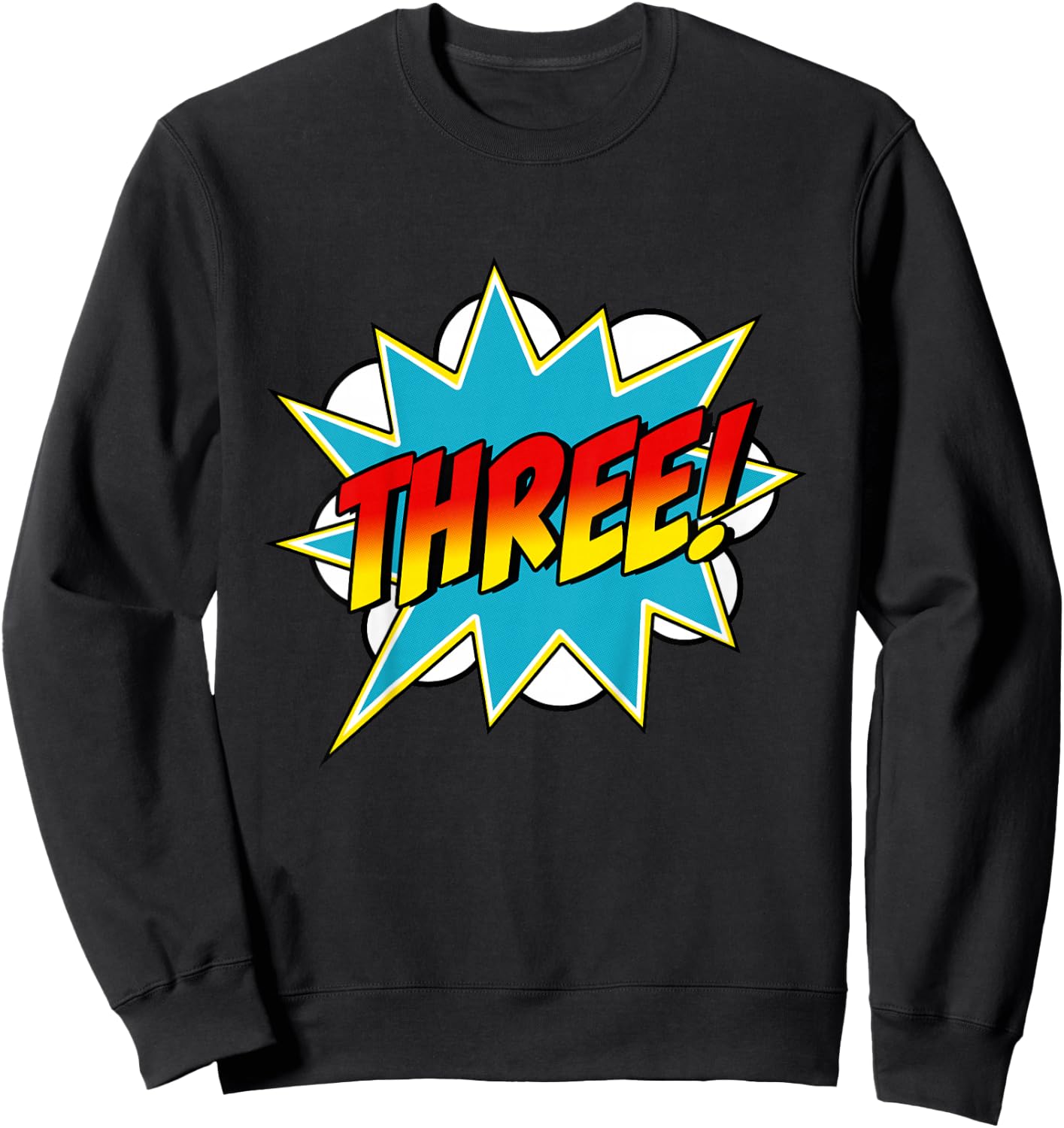 Three! 3rd Birthday Superhero Boys 3 Years Old Comic Book Sweatshirt - Sweatshirt | Black