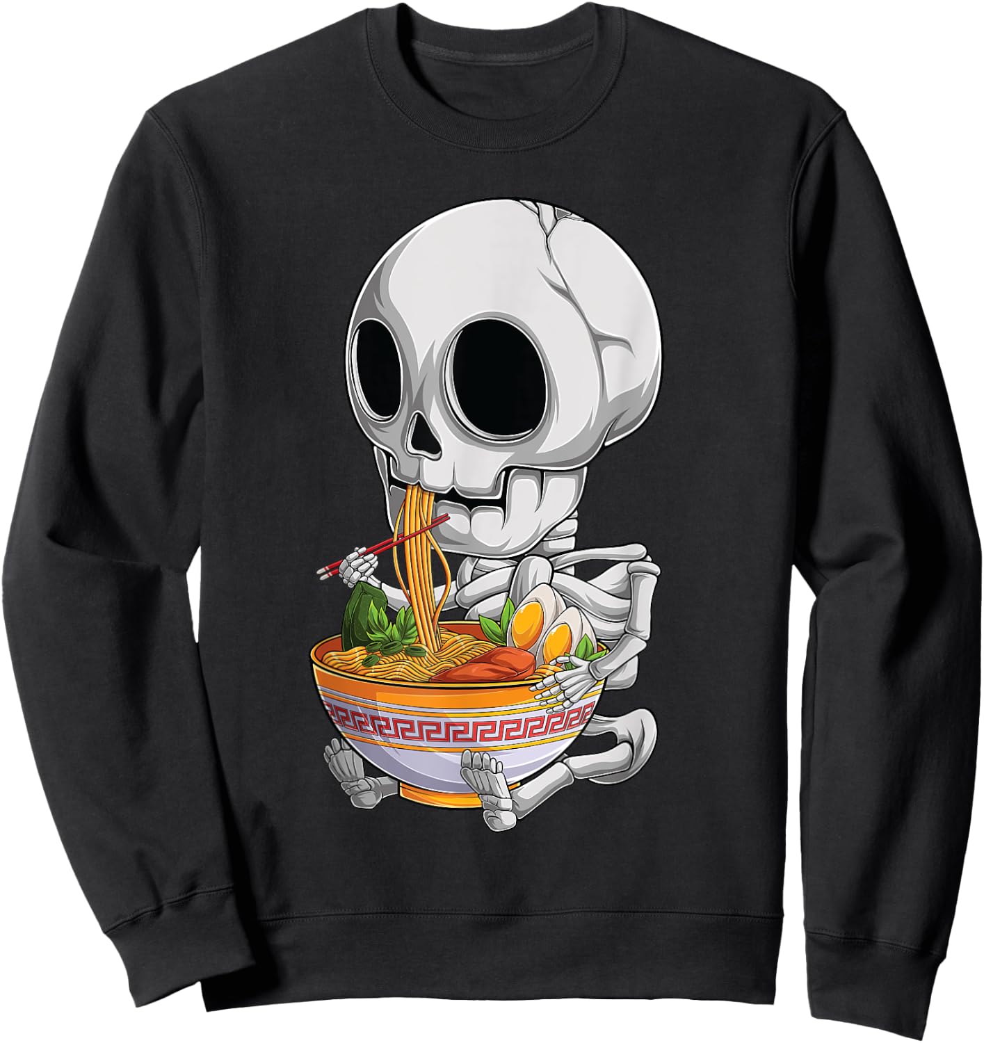 kawaii japanese anime Skeleton Halloween ramen Food Lovers Sweatshirt - Sweatshirt | Black