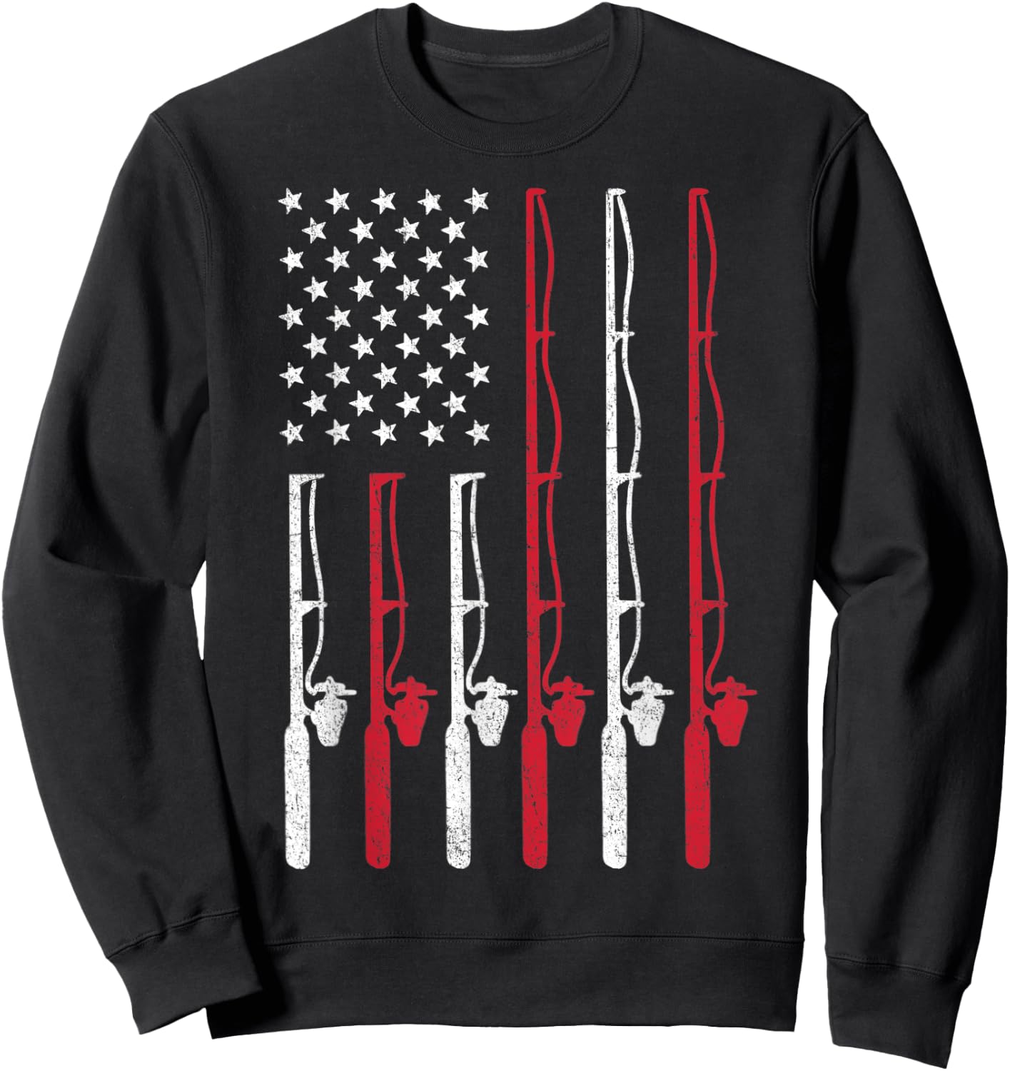 American Flag Fishing Shirt Vintage Fishing Women Kids Men Sweatshirt - Sweatshirt | Black