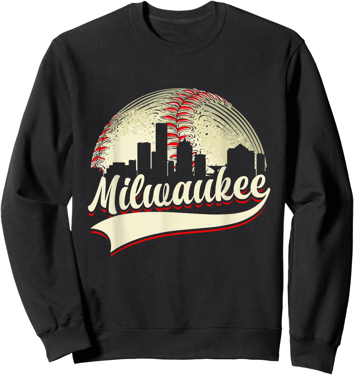 Milwaukee Cityscape Graphic Baseball Lover Player and Fans Sweatshirt - Sweatshirt | Black