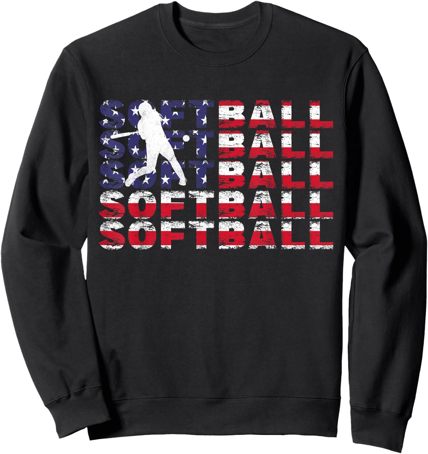 4th of July Softball American Flag Vintage Patriotic Sweatshirt - Sweatshirt | Black