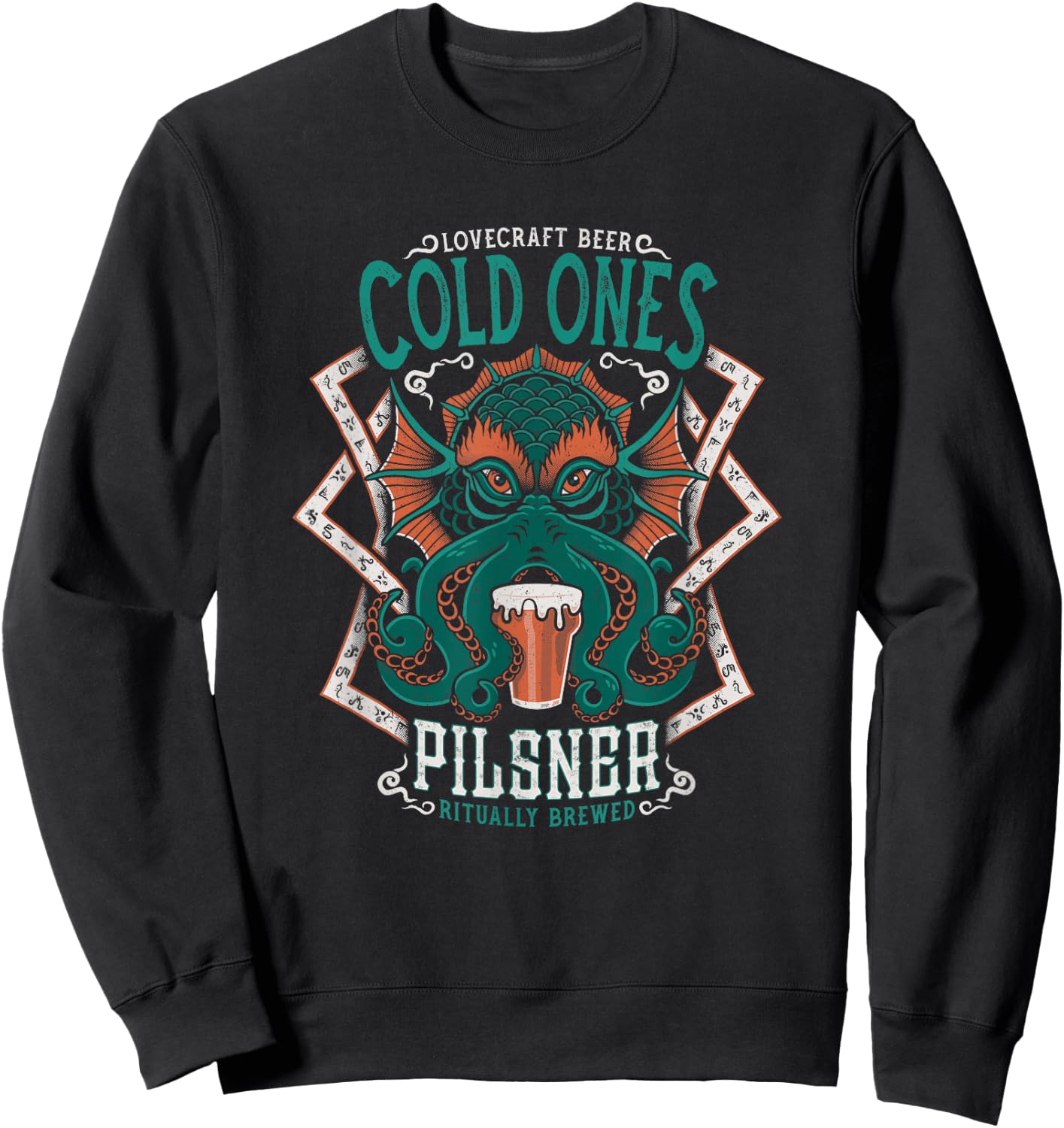 Lovecraft Beer Label - Cthulhu Tattoo - Vintage Distressed Sweatshirt - Sweatshirt | Black