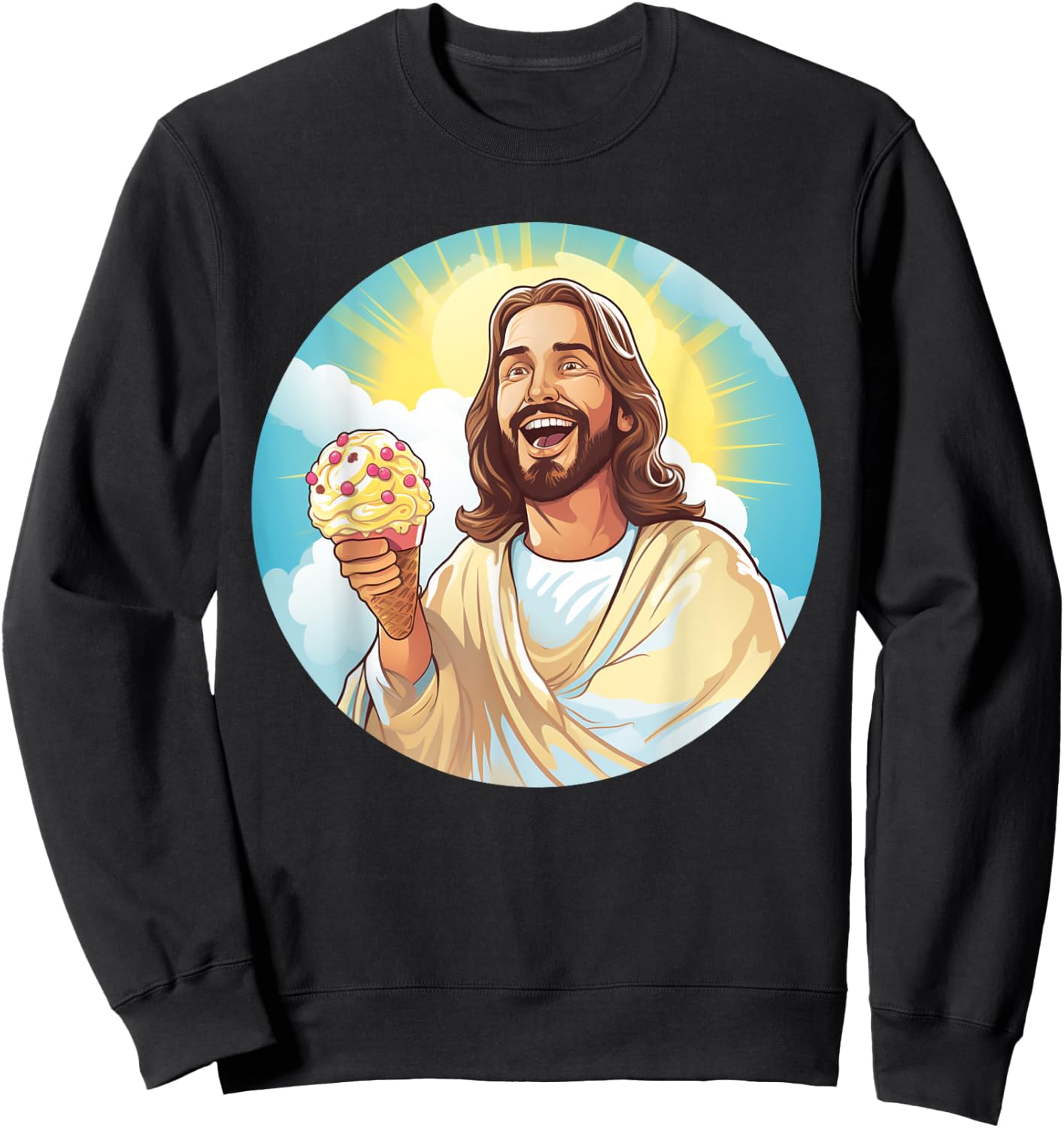 Funny laughing Jesus with Ice Cream for Sweets Lovers Women Kids Sweatshirt - Sweatshirt | Black