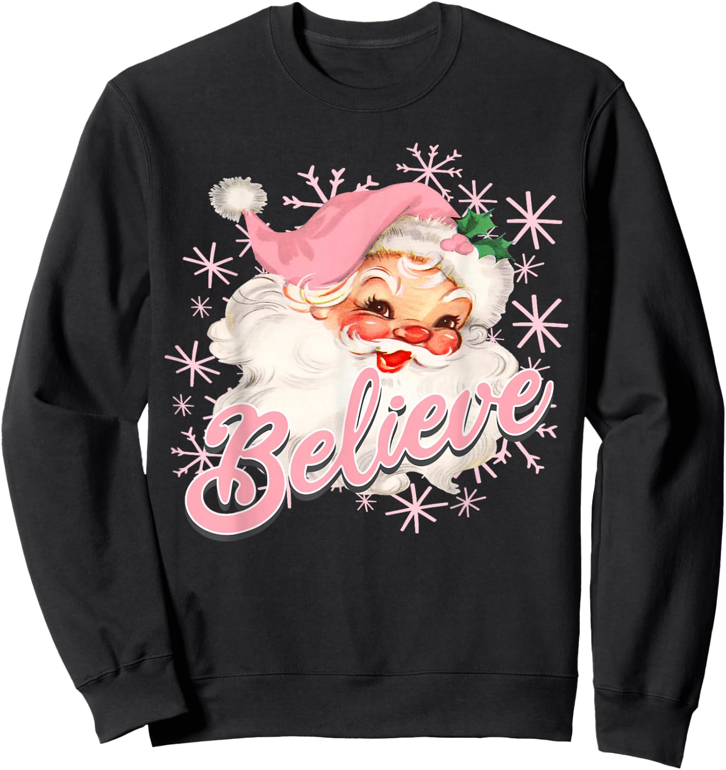 Vintage Pink Santa Claus Believe Christmas Holiday Kids Sweatshirt - Sweatshirt | Black