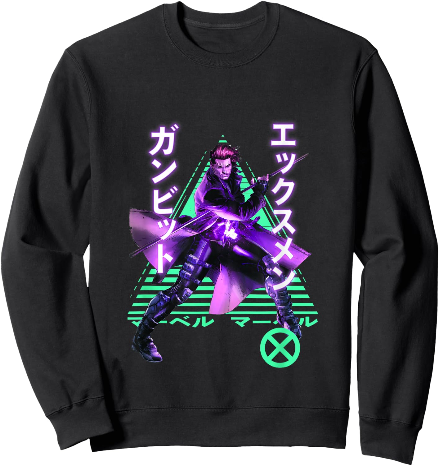 Marvel X-Men Anime Style Gambit Neon Kanji Portrait Sweatshirt - Sweatshirt | Black