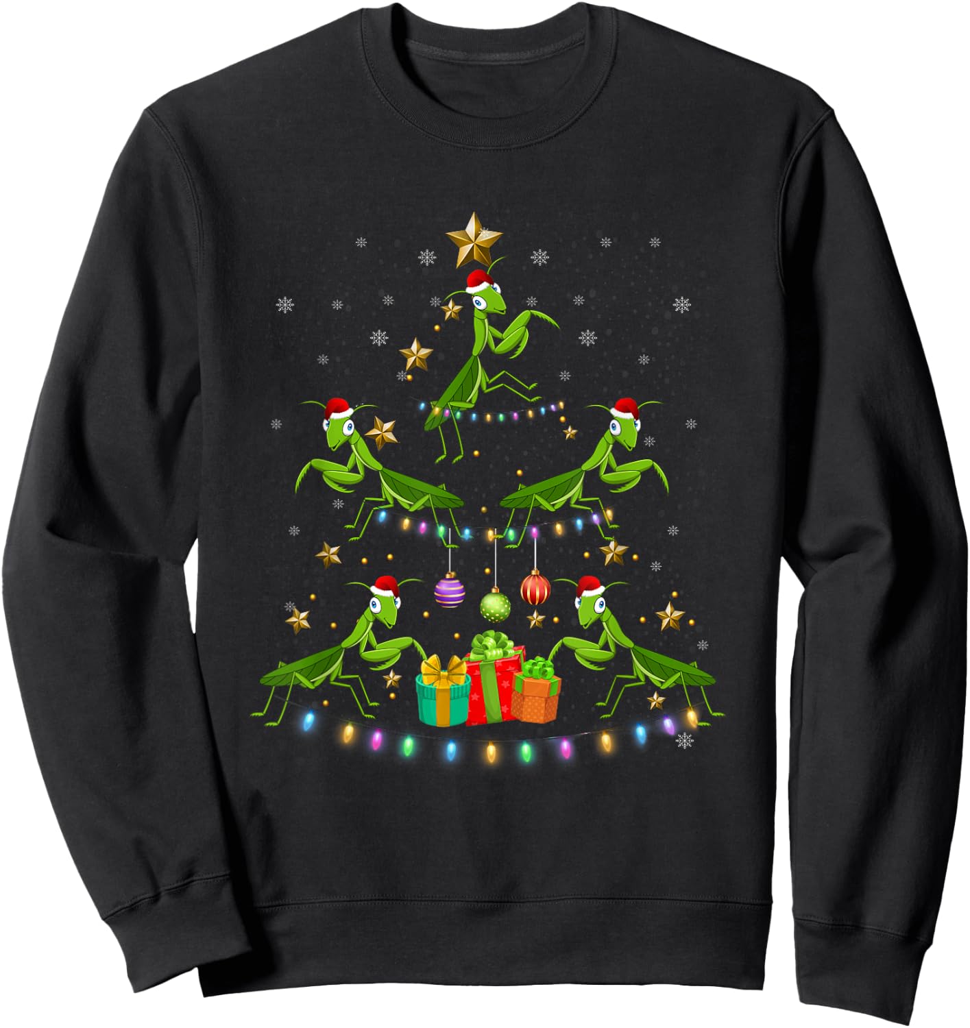 Praying Mantis Christmas Ornament Tree Funny Xmas Insects Sweatshirt - Sweatshirt | Black