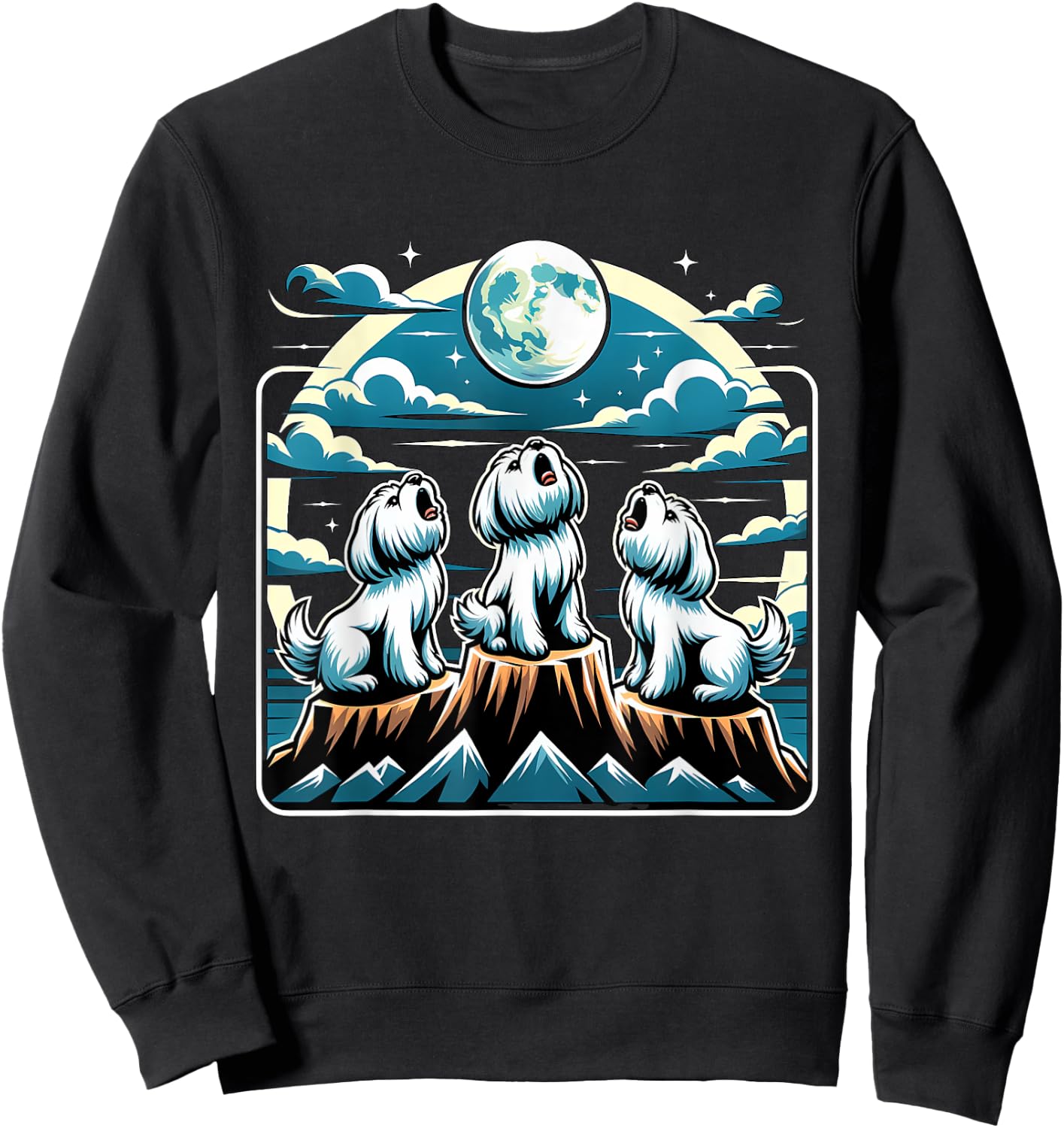 Howling At Moon Maltese Dog Sweatshirt - Sweatshirt | Black