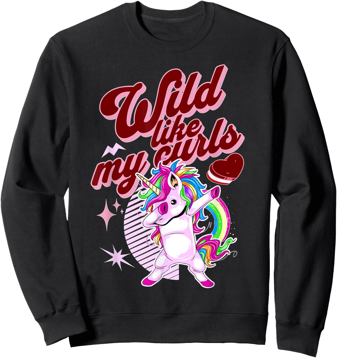Wilds Like My Curls Toddler Cute Unicorn Curly Haired Retro Sweatshirt - Sweatshirt | Black