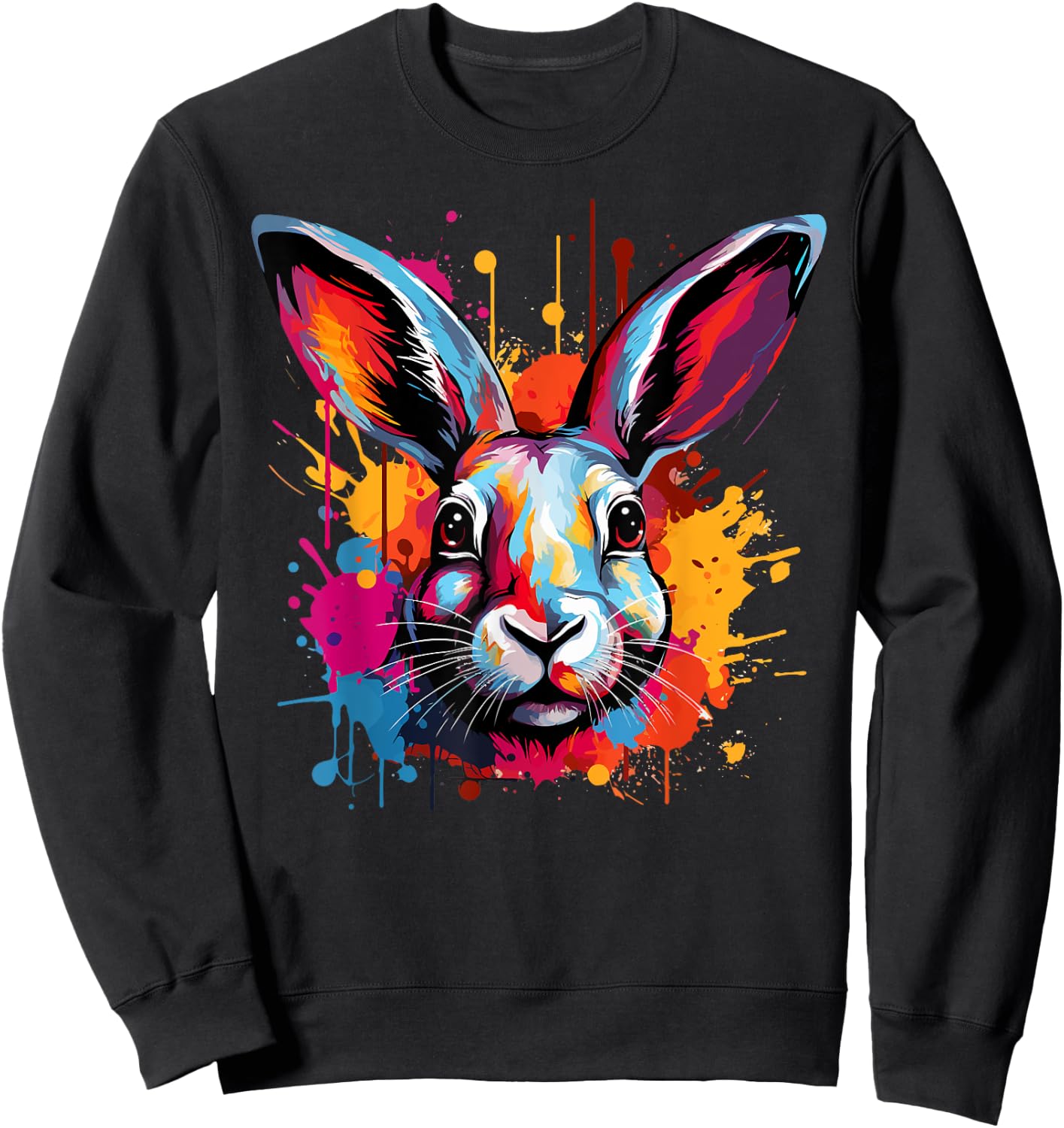 Colorful Cute Flemish Giant Rabbit Lover Splash Art Sweatshirt - Sweatshirt | Black