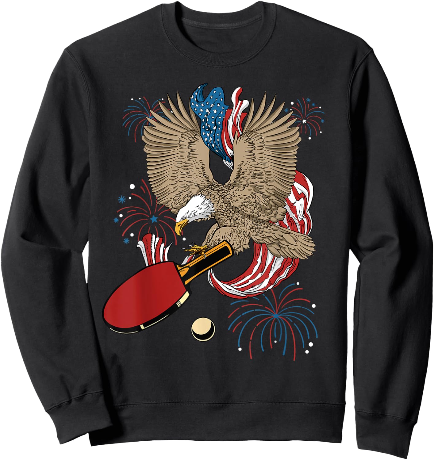 4th Of July Ping Pong Eagle USA Flag America Table Tennis Sweatshirt - Sweatshirt | Black