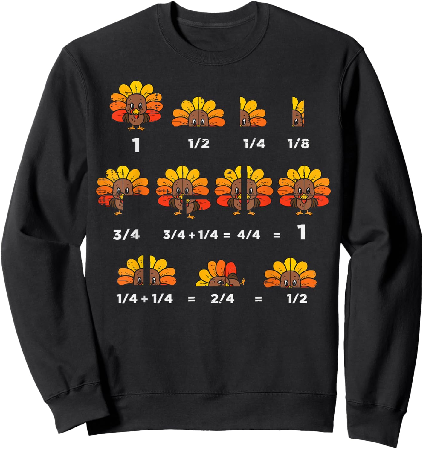 Thanksgiving Turkey Math Fraction Funny Teacher Men Women Sweatshirt - Sweatshirt | Black