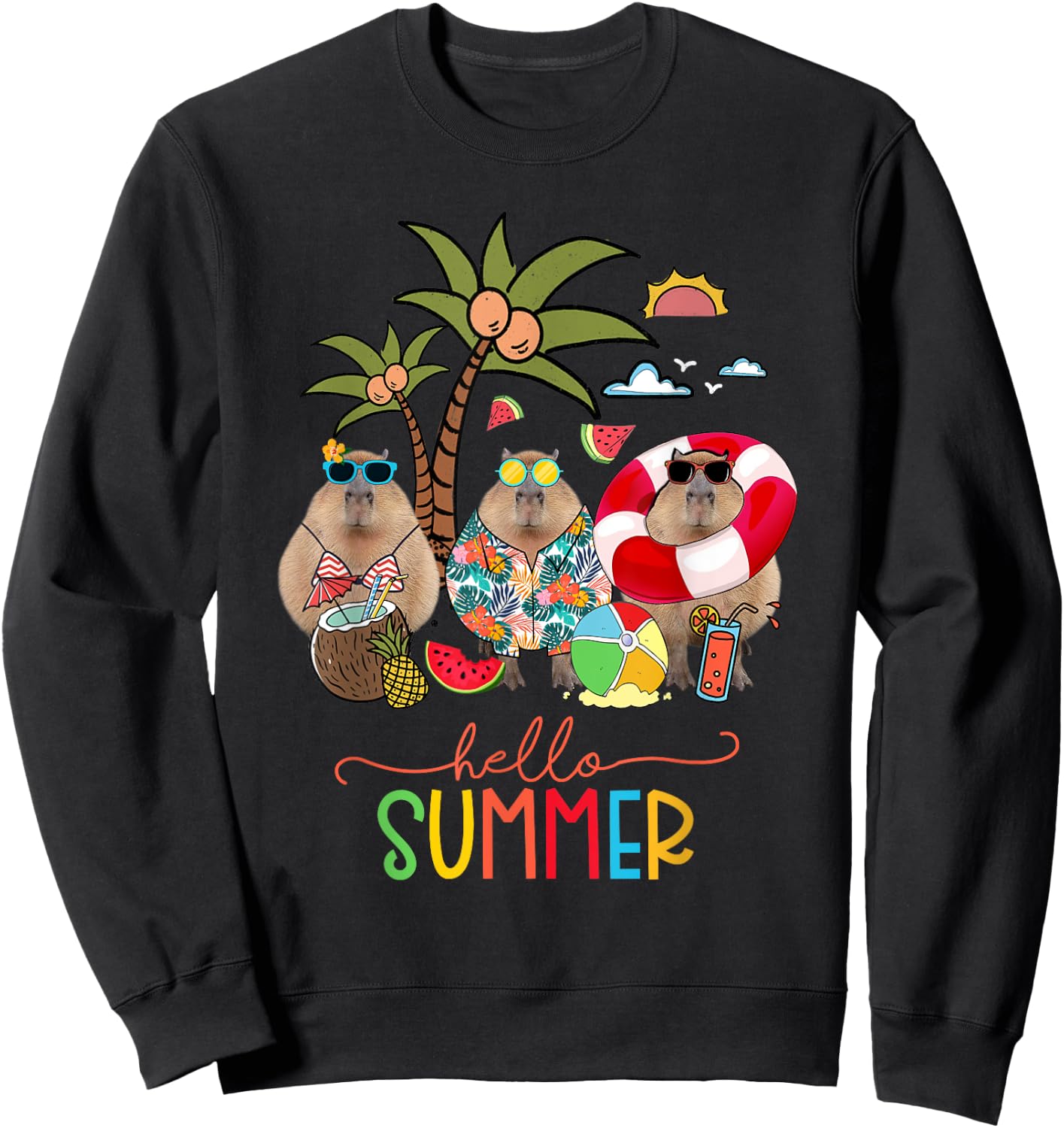 Capybara Shirt Hello Summer Last Day Of School Women Kids Sweatshirt - Sweatshirt | Black