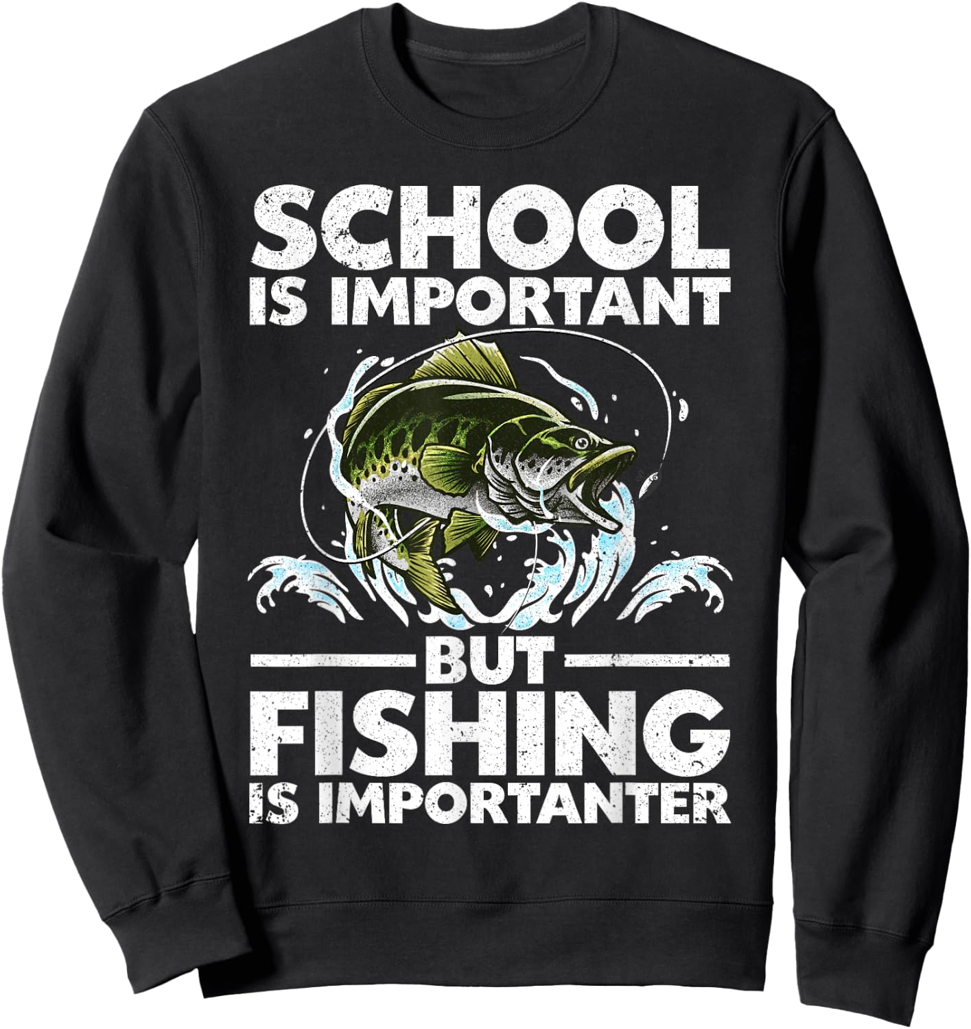 Funny Fishing For Boys Kids Youth Fish Saying Bass Fisherman Sweatshirt - Sweatshirt | Black