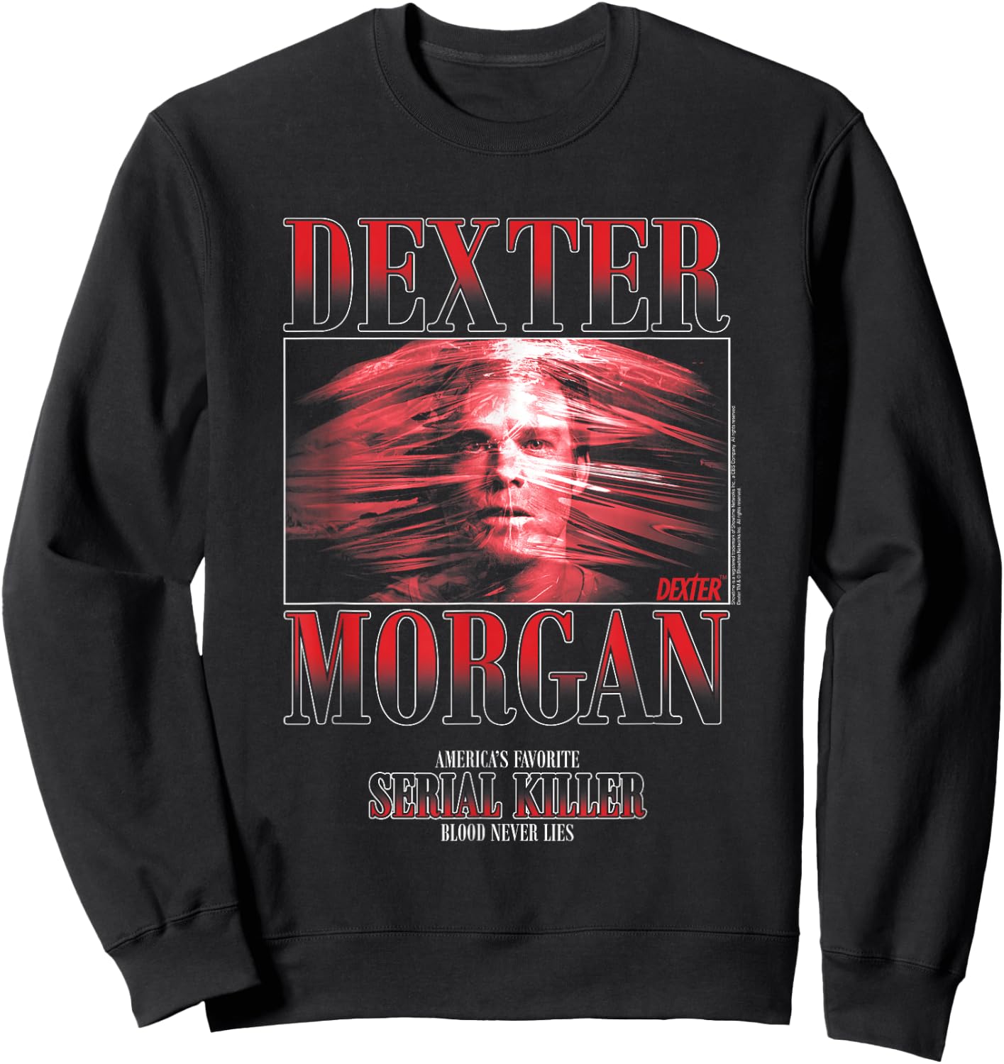 Dexter Main Image Plastic Wrap Retro 90's TV Shows Sweatshirt - Sweatshirt | Black