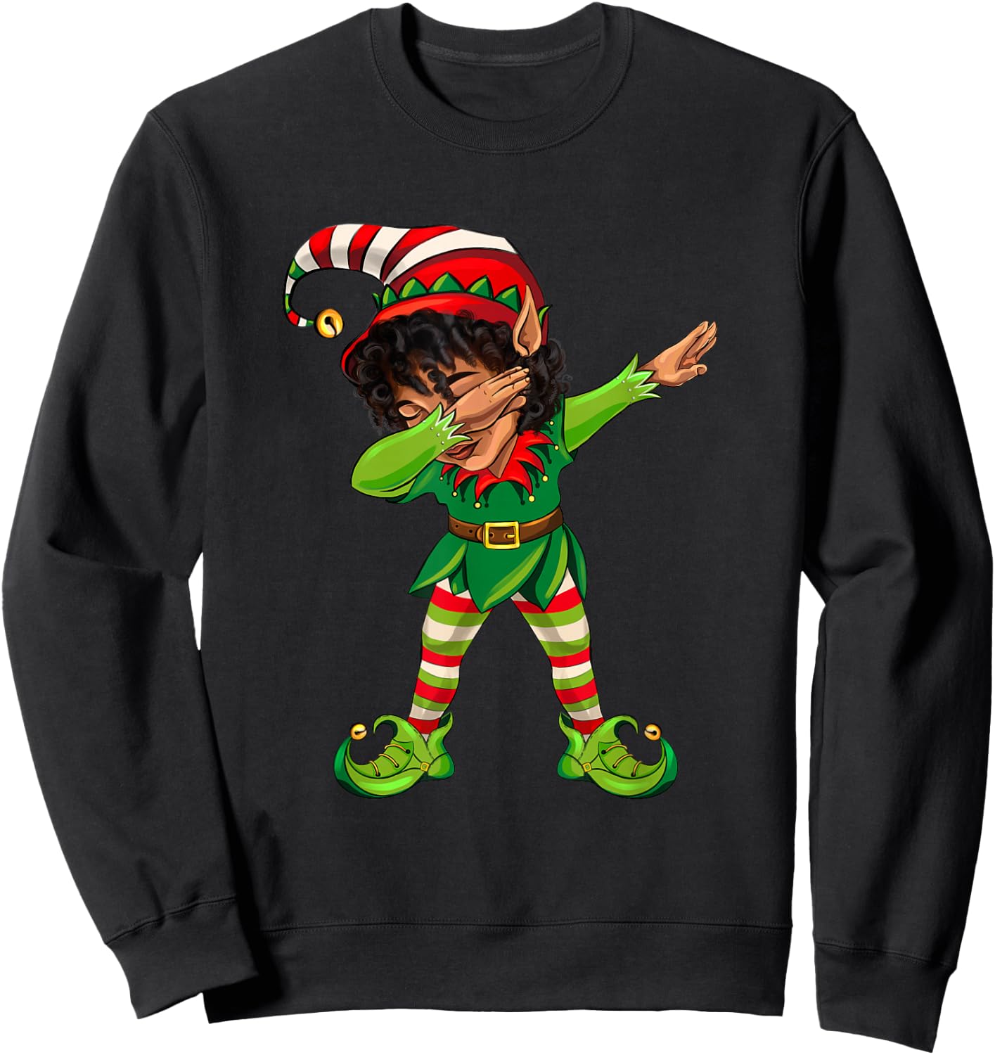 Cute African American Dabbing Elf Black Elf Christmas Party Sweatshirt - Sweatshirt | Black