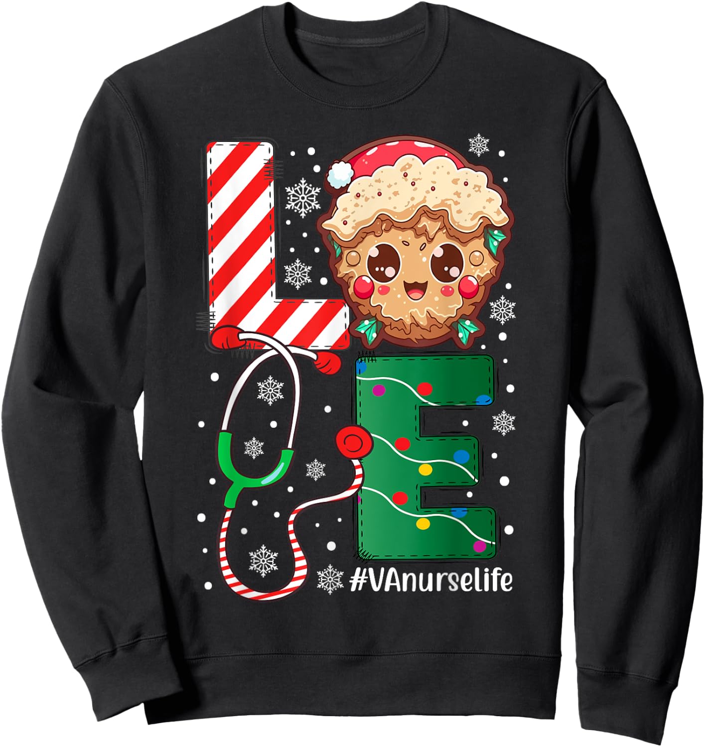 VA Nurse Nursing Christmas cookie Love Nurse Life Sweatshirt - Sweatshirt | Black