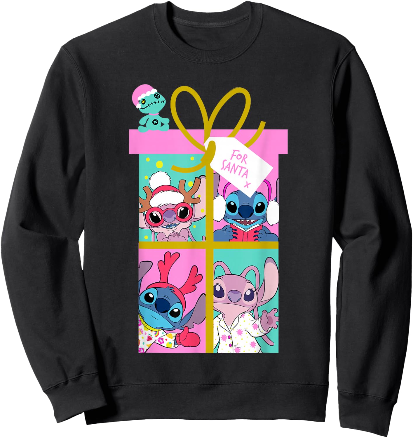 Disney Lilo & Stitch Christmas Angel & Stitch Gift Santa Sweatshirt - Sweatshirt | Black