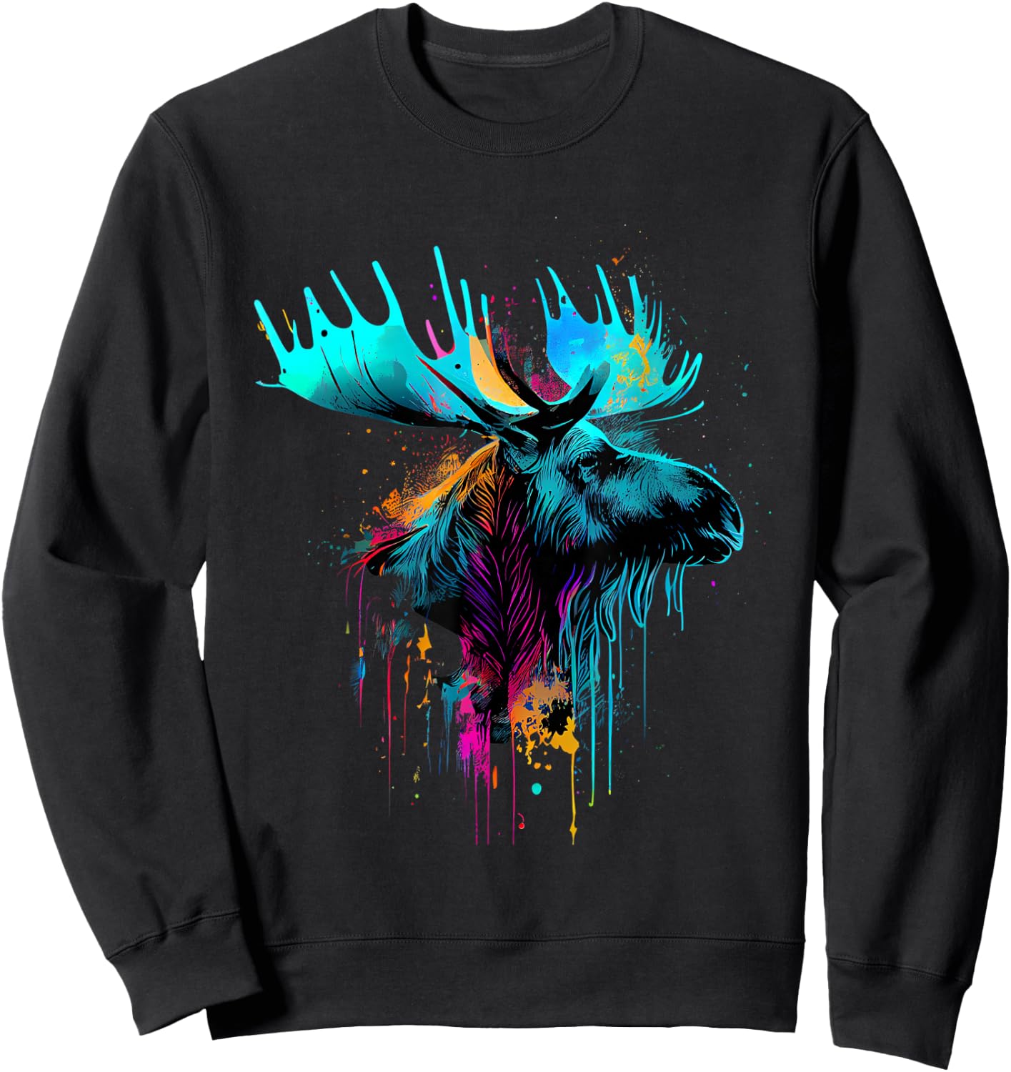 Moose Lovers Colorful Pop Art Beautiful Moose Sweatshirt - Sweatshirt | Black