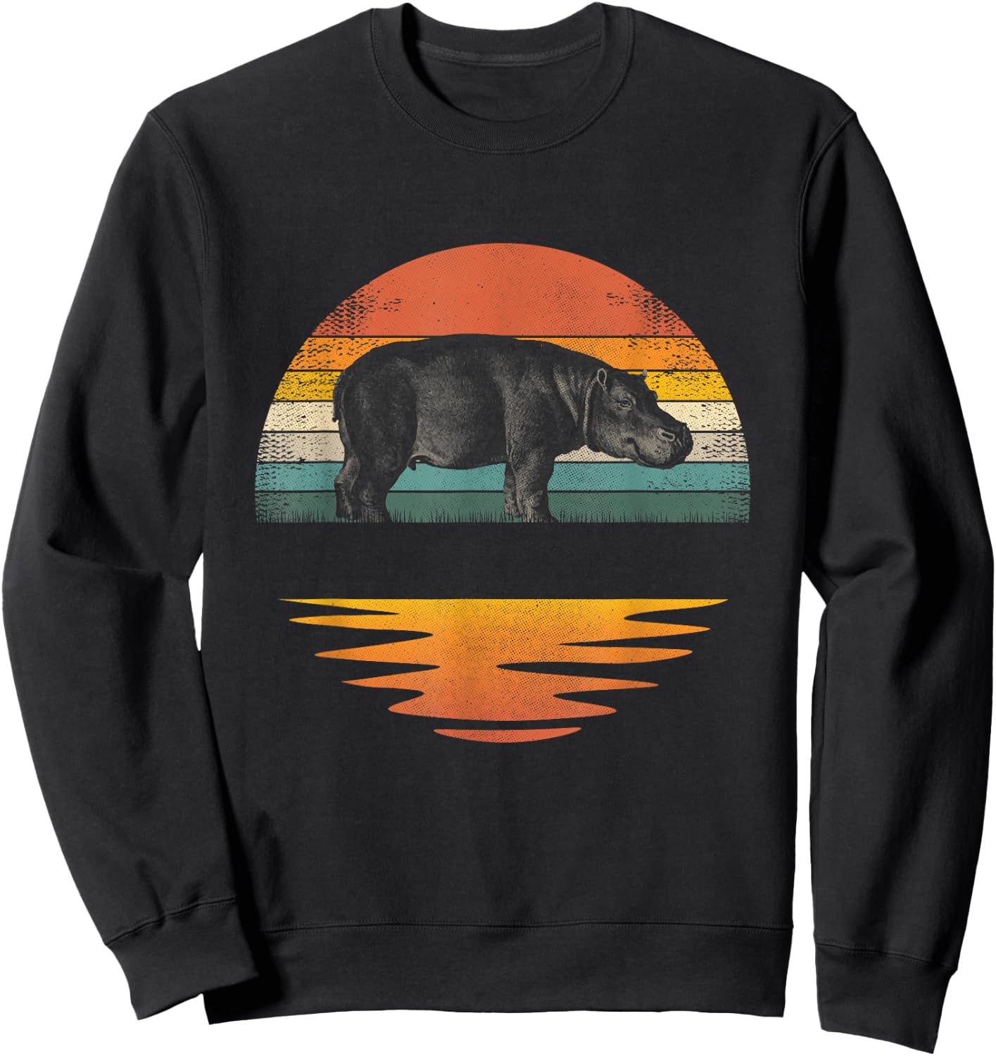 Hippo Retro Sunset Hippo Lover Men Women Kids Sweatshirt - Sweatshirt | Black