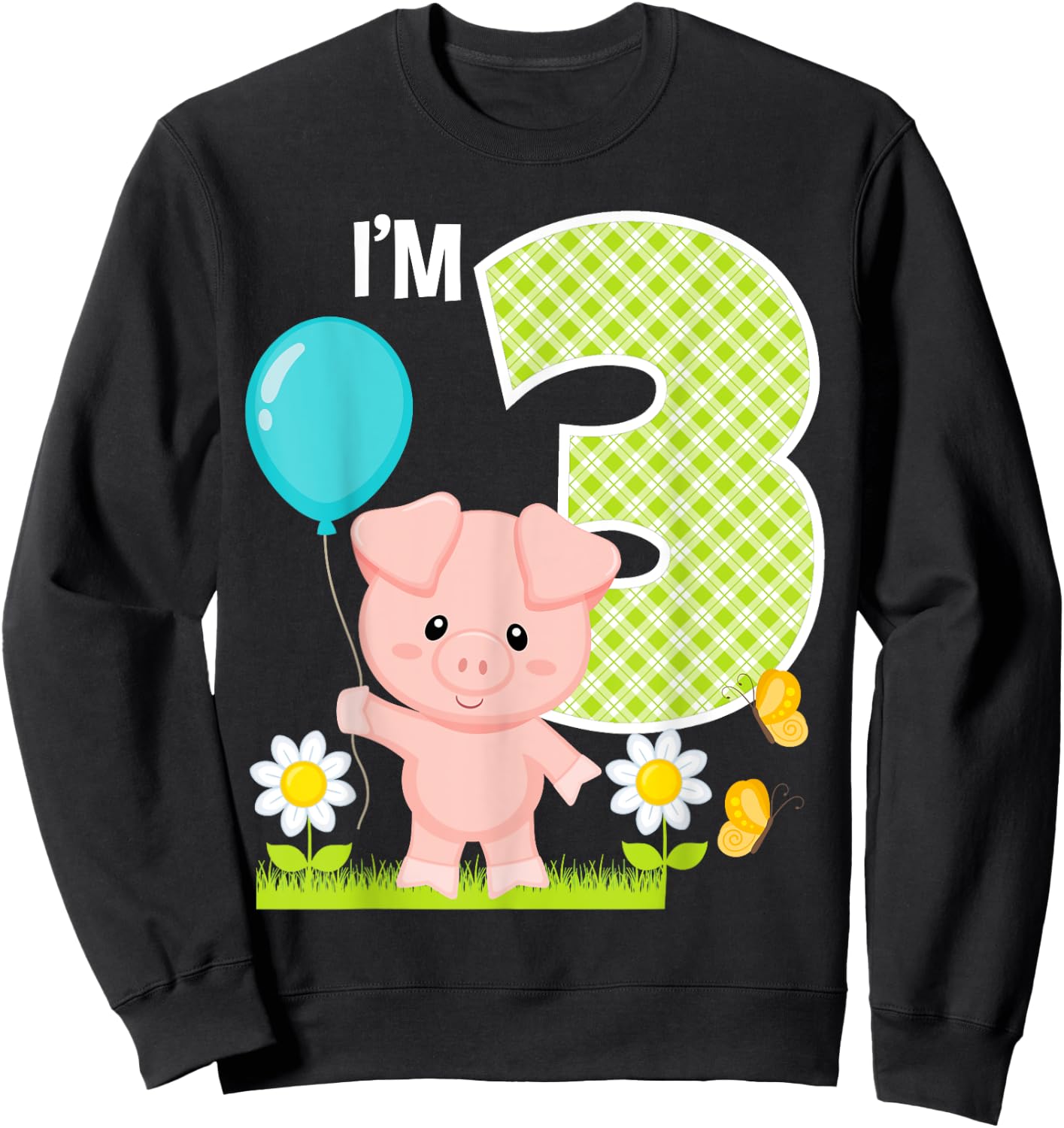 Pig 3rd Birthday Toddler 3 Year Old Birthday Boy Piglet Bday Sweatshirt - Sweatshirt | Black