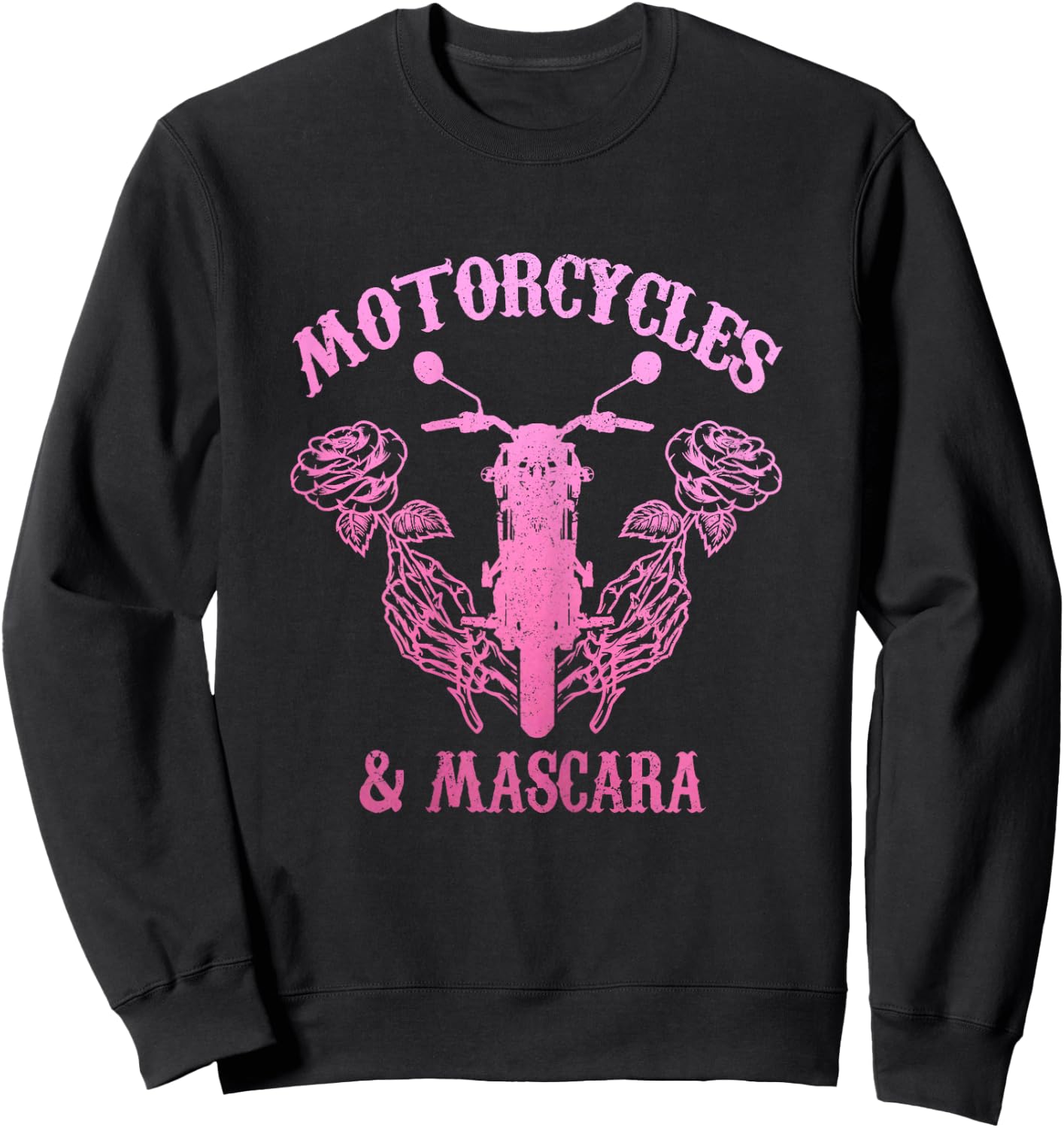 Motorcycles & Mascara Biker Girl Pink Vintage Sweatshirt - Sweatshirt | Black