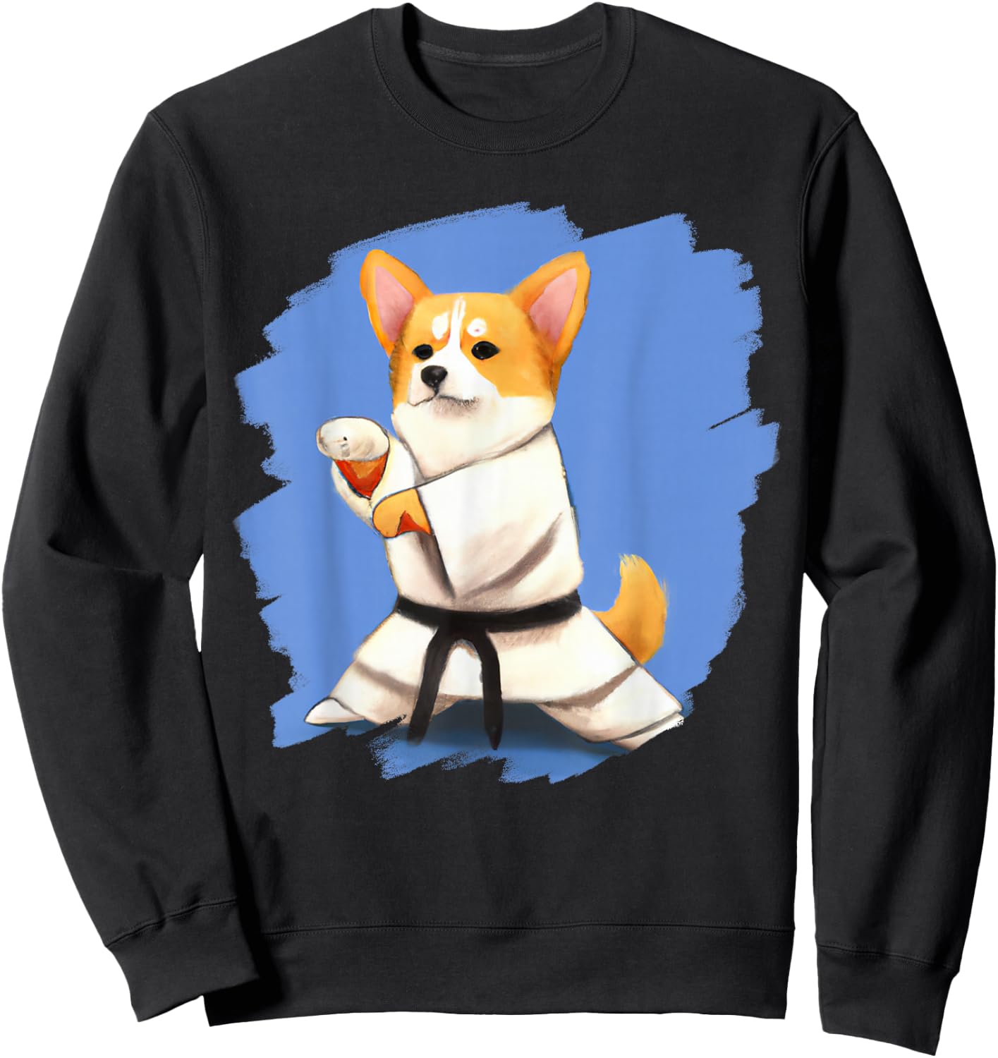 Corgi Doing Karate Kick Black Belt Martial Arts Dog Sweatshirt - Sweatshirt | Black