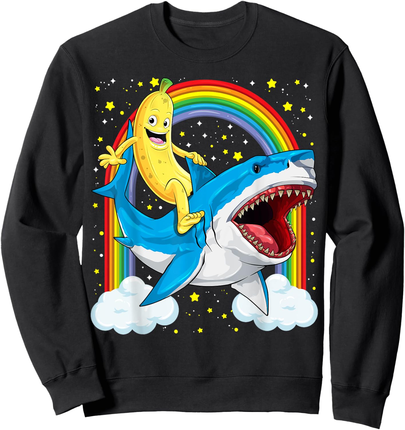 Banana Shirt Banana Shark Fruitful Sea Predator Funny Sweatshirt - Sweatshirt | Black