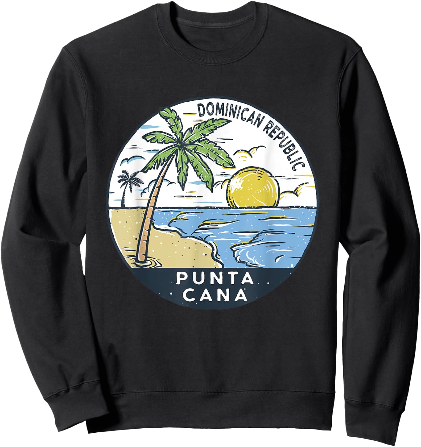 Punta Cana Dominican Republic Illustrated Ocean Vintage Sweatshirt - Sweatshirt | Black